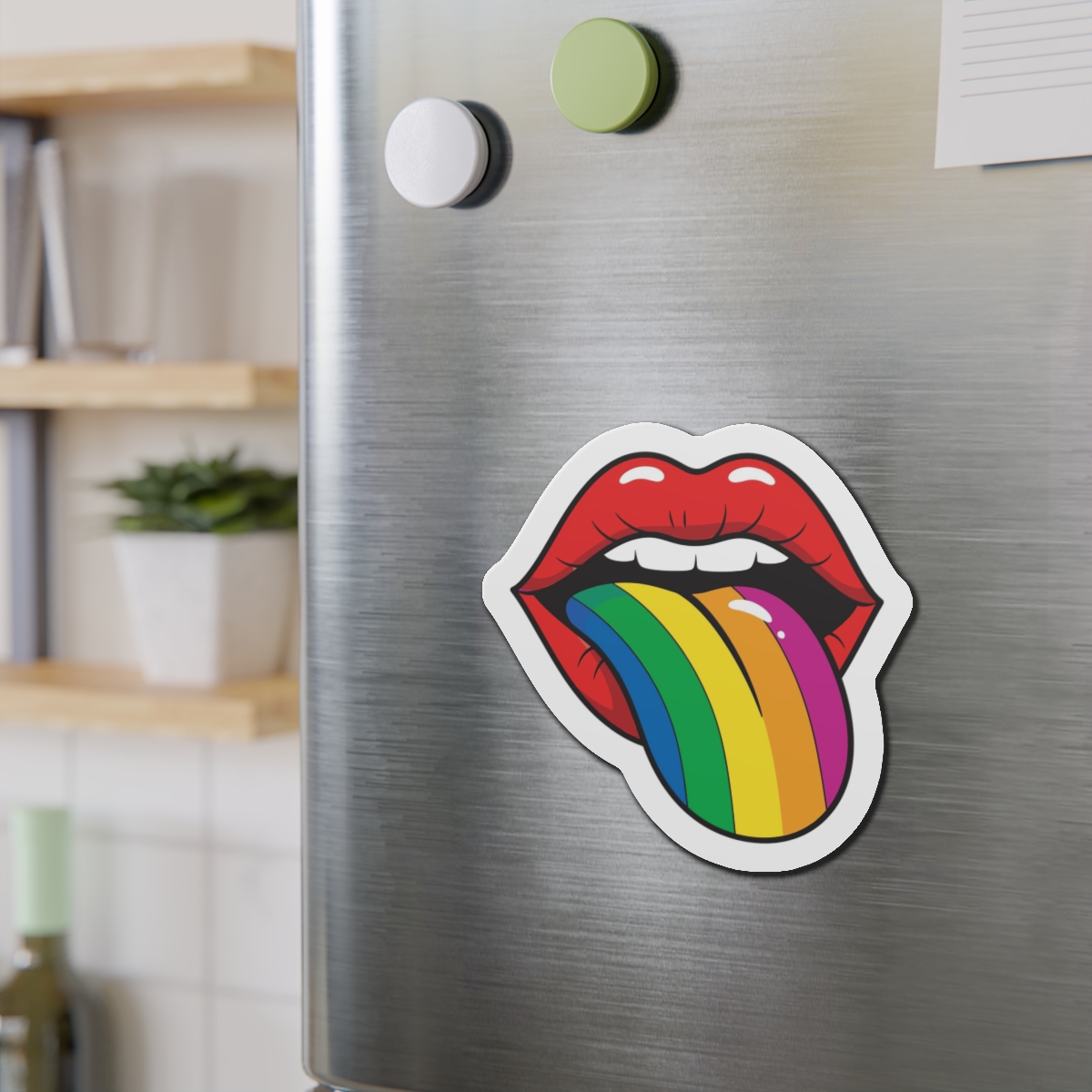 Pop Art Illustration Open Red Lips With Long Colorful Rainbow Tongue Sticking Out Now Die Cut Magnets - Image 15