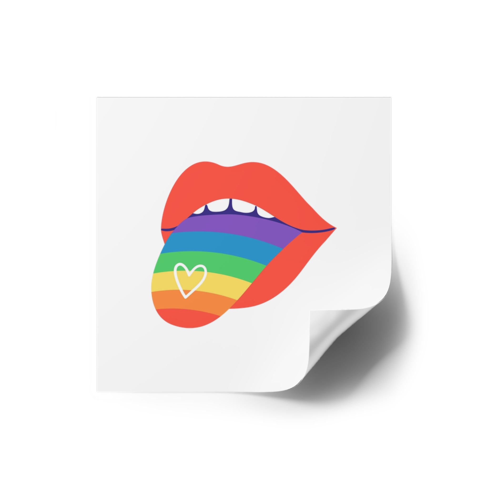Open Red Lips With Rainbow Tongue Hand Drawn Vector Illustration Laminate Stickers Square - Image 66