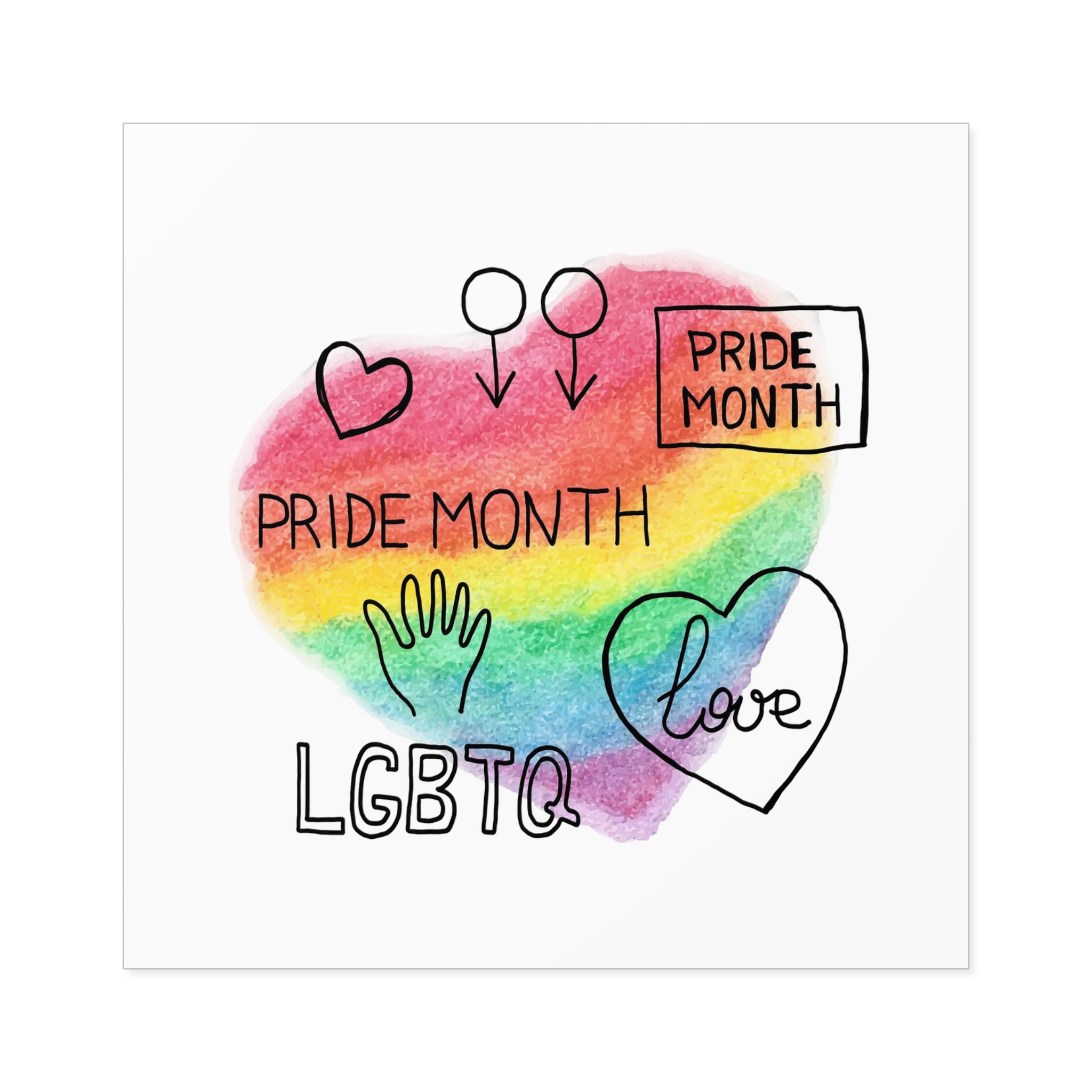 Lgbtq Hand Drawn Symbols Rainbow Coloured Heart Background Laminate Stickers Square - Image 37