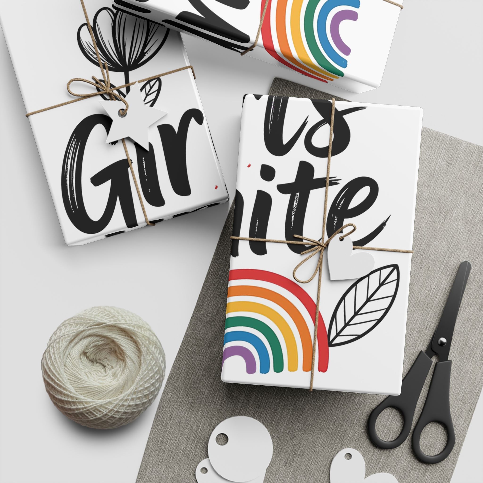 Empowering Girls Unite Slogan With Rainbow Floral Accents Gift Wrapping Paper Sheets 1pc - Image 2