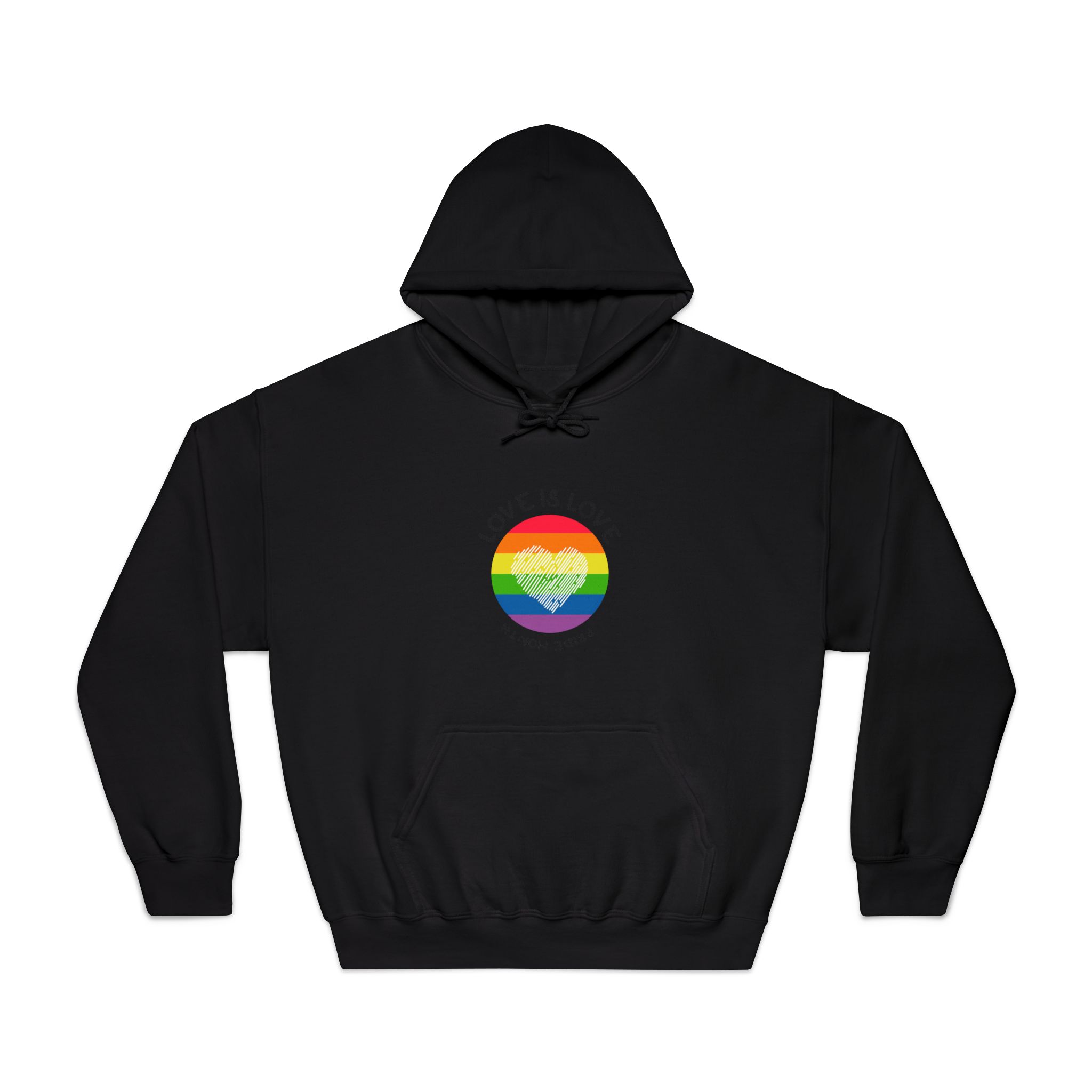 Lgbt Pride Month Love Is Love Lgbtq Symbol With Lgbt Pride Round Rainbow Flag With Heart Gay Pride Unisex Dryblend Hooded Sweatshirt - Image 9
