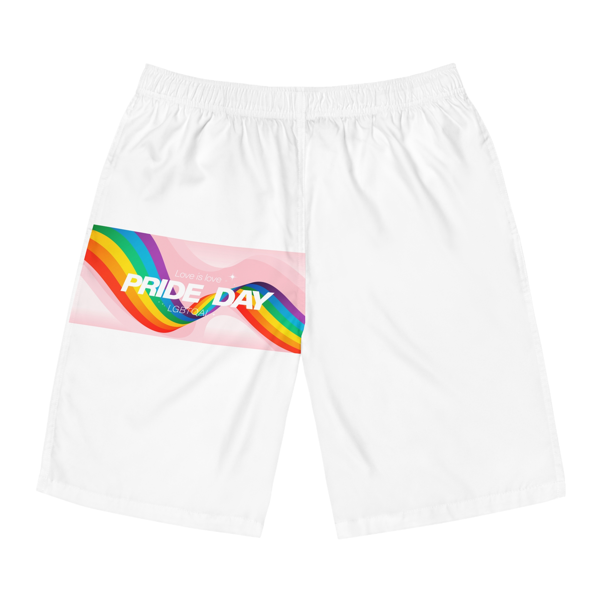 Happy Pride Month Background Vector Lgbtq Community Symbol With Rainbow Pride Flag Heart Design Cele Mens Board Shorts Aop