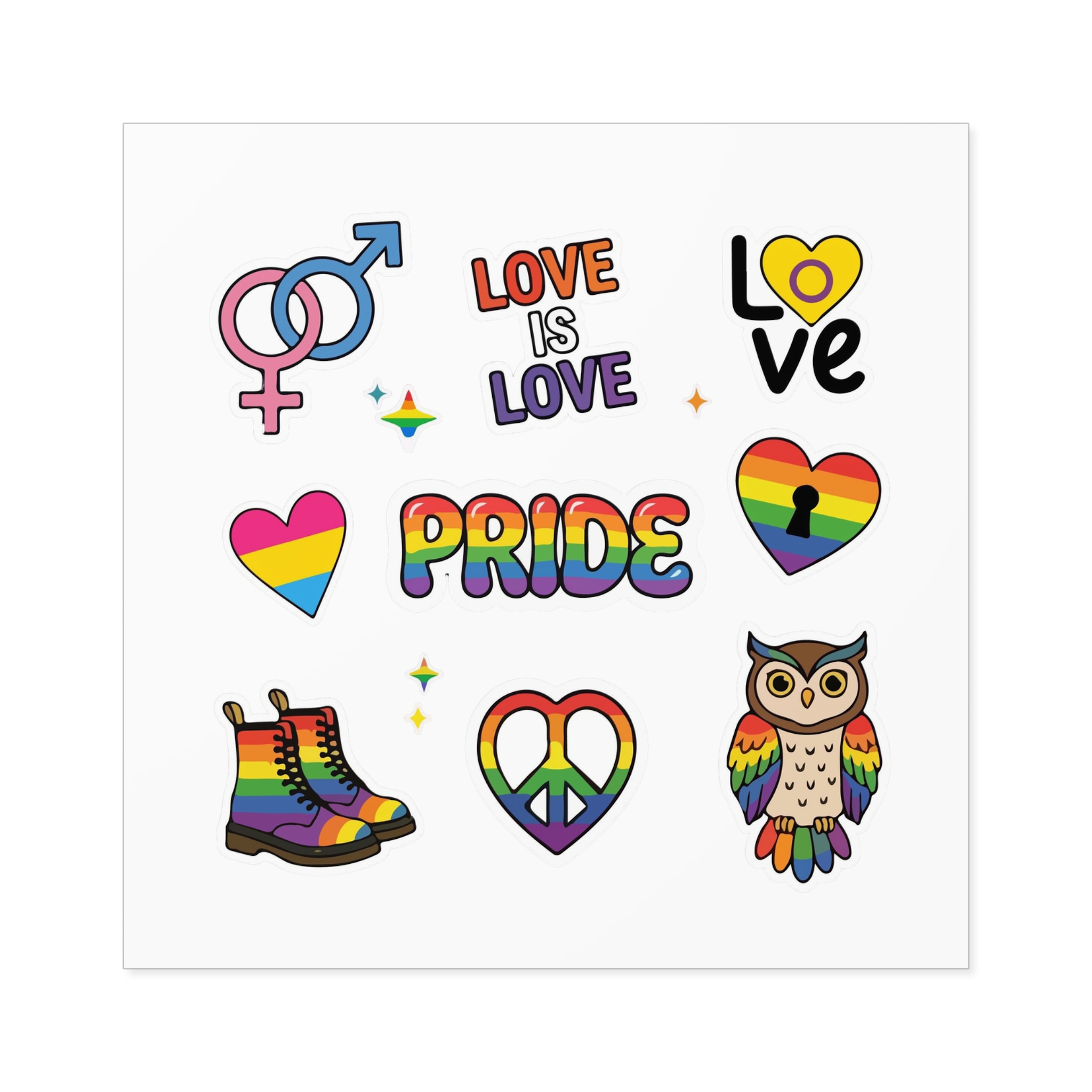 Pride Stickers Doodle Set Colorful Lgbtq Hand Drawn Icons Pack Laminate Stickers Square - Image 45