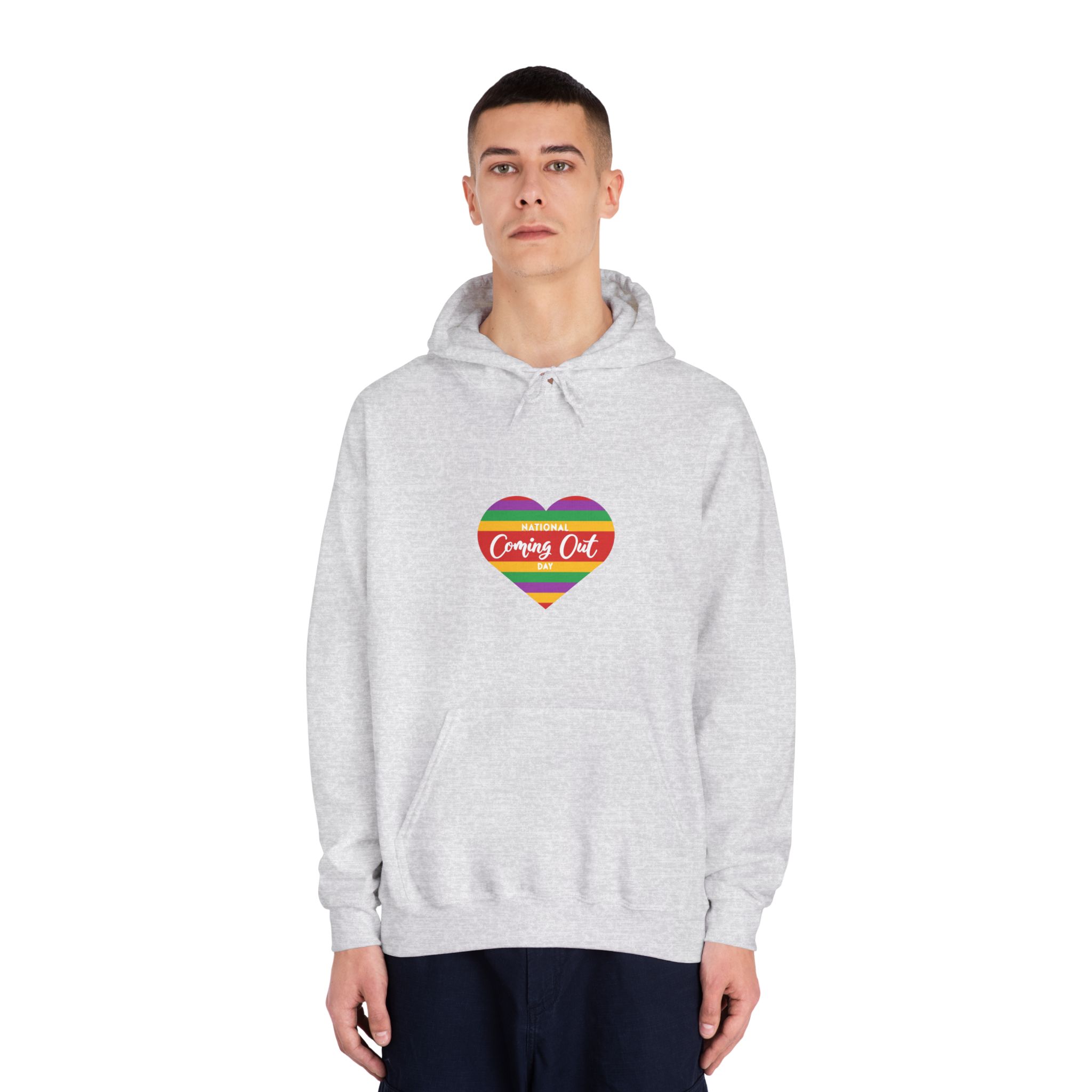 National Coming Out Day Rainbow Heart With Text Pride Lgbtq Unisex Dryblend Hooded Sweatshirt - Image 7