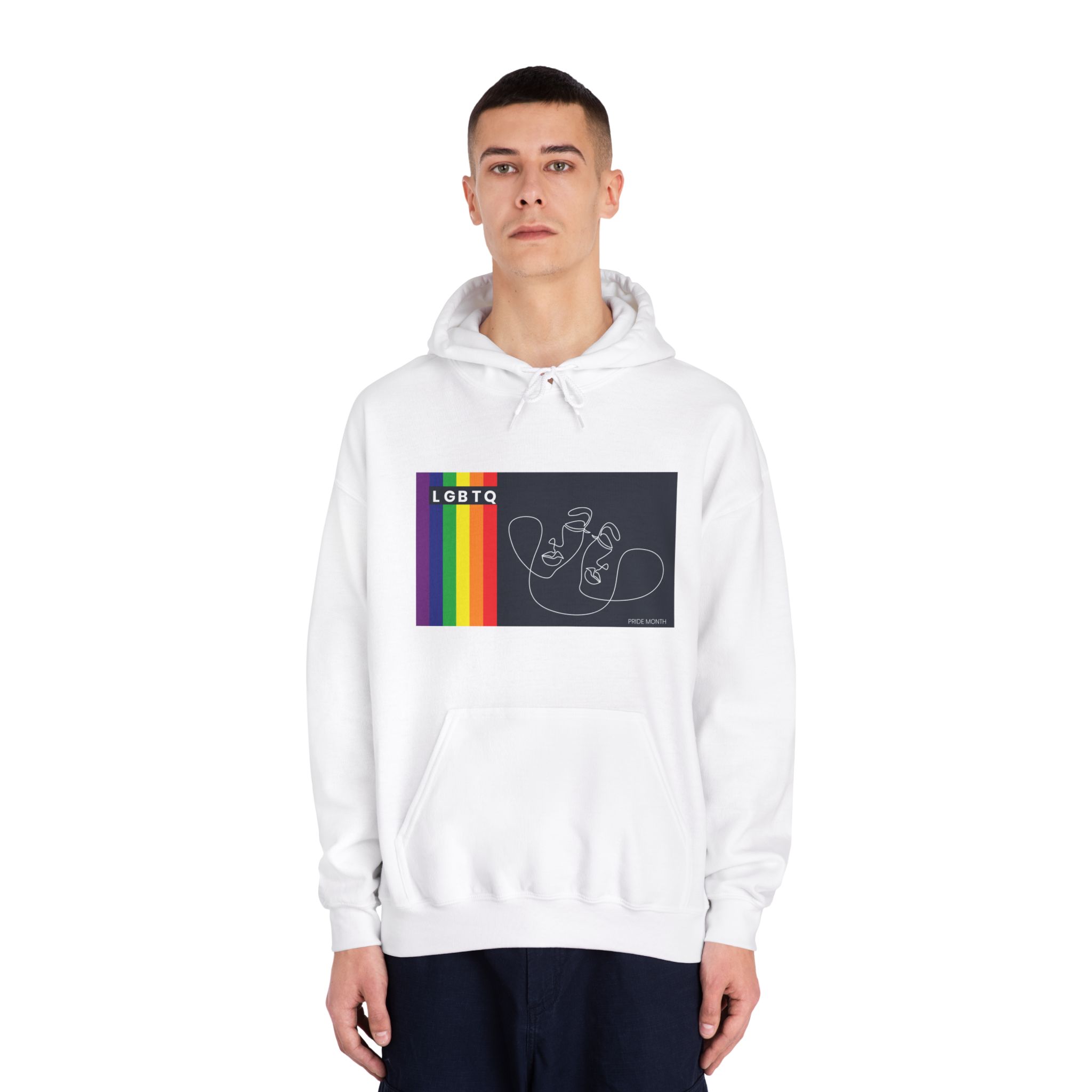 Lgbtq Pride Month Color Flag Dark Background With Female Couple Line Are Vector Illustration Unisex Dryblend Hooded Sweatshirt - Image 3