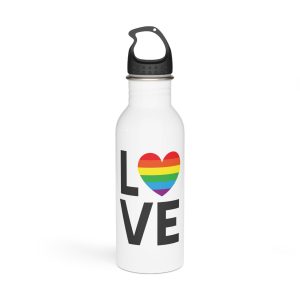 Vector Lgbt Rainbow Flag Love Lettering Isolated White Background Stainless Steel Water Bottle