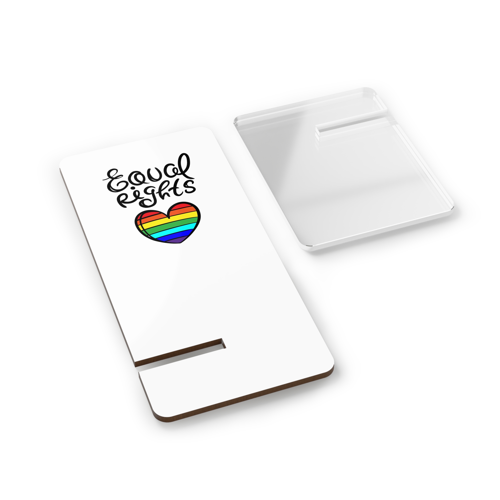 Equal Right Handwritten Text Heart Rainbow Motto Vector Print Mobile Display Stand For Smartphones - Image 2