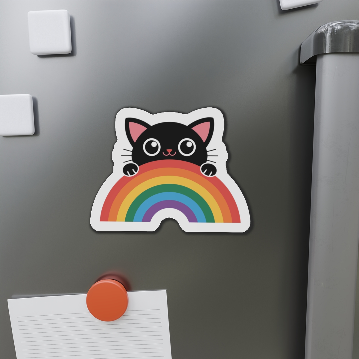 Black Cat With Rainbow Icon Pride Pet Design Vector Illustration Die Cut Magnets - Image 14