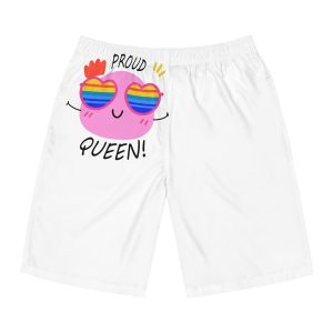 Pink Blob With Rainbow Heart Sunglasses Saying Proud Queen Flat Sticker Mens Board Shorts Aop
