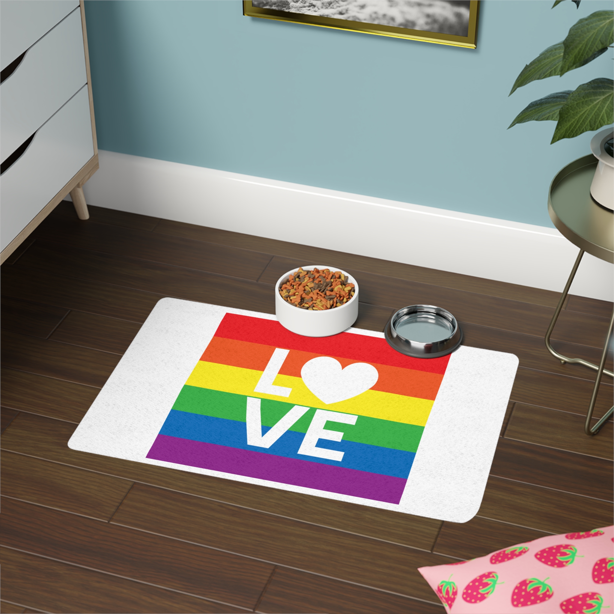 Love Lgbt Heart Squere White Pet Food Mat 12x18 - Image 4