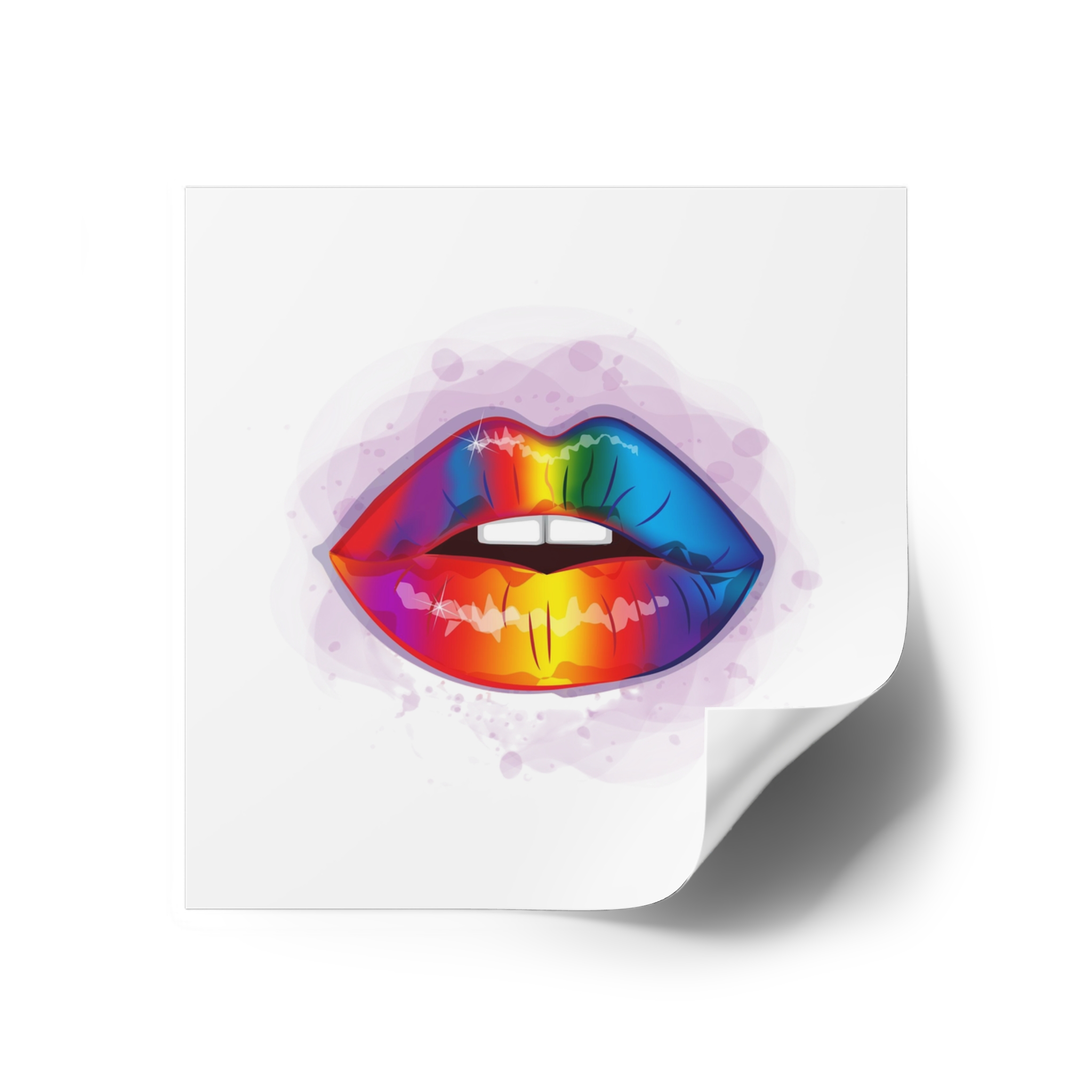 Rainbow Lips Lgbt Beautiful Fashionable Realistic Realistic Watercolor Style Print Vector Laminate Stickers Square - Image 22