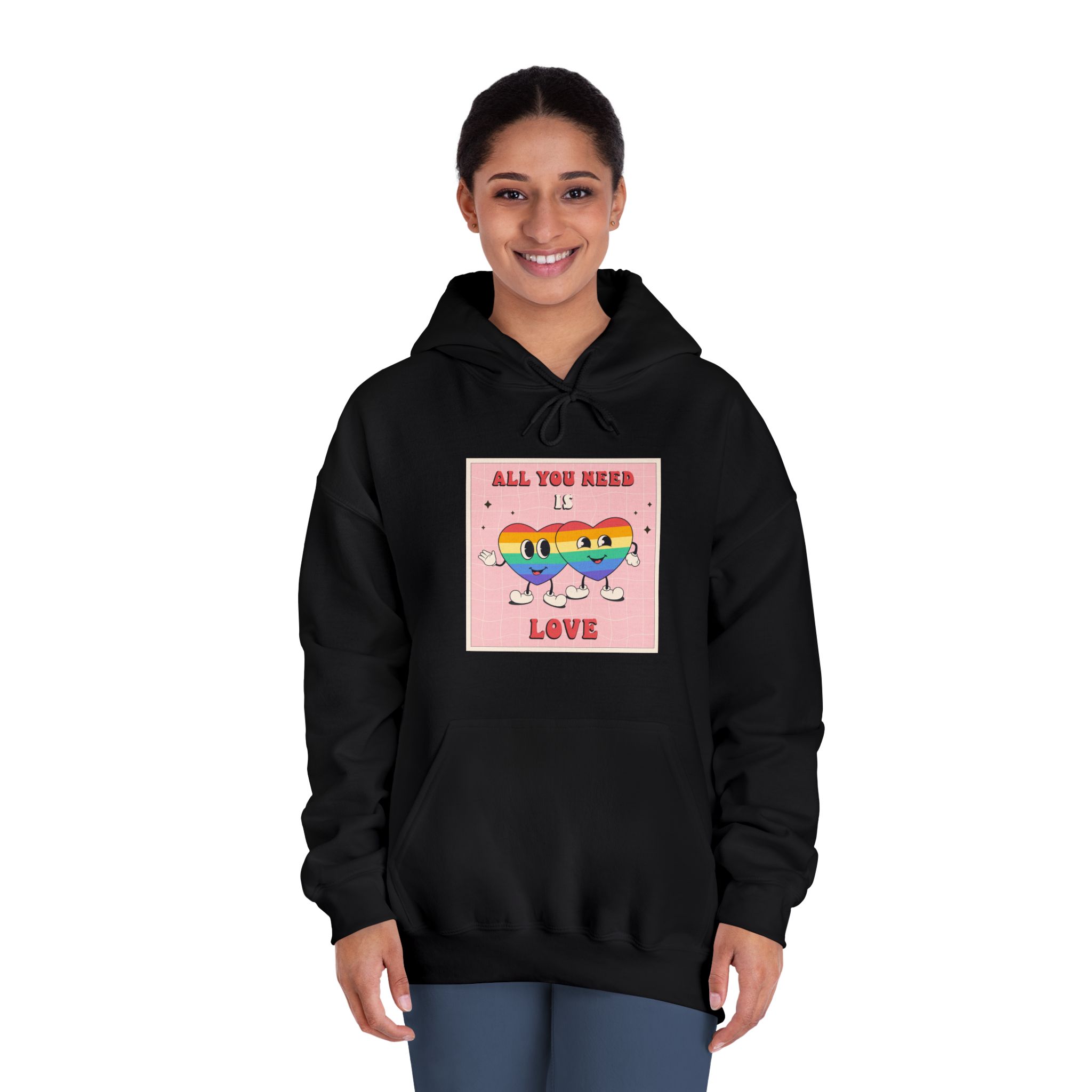 Lgbtq Pride Month Retro Groovy Poster Social Media Post Template With Rainbow Heart Unisex Dryblend Hooded Sweatshirt - Image 12