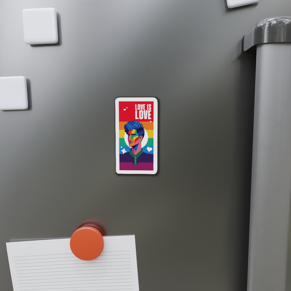 Poster Man With Rainbow Colored Face Rainbow Colored Background Die Cut Magnets - Image 5