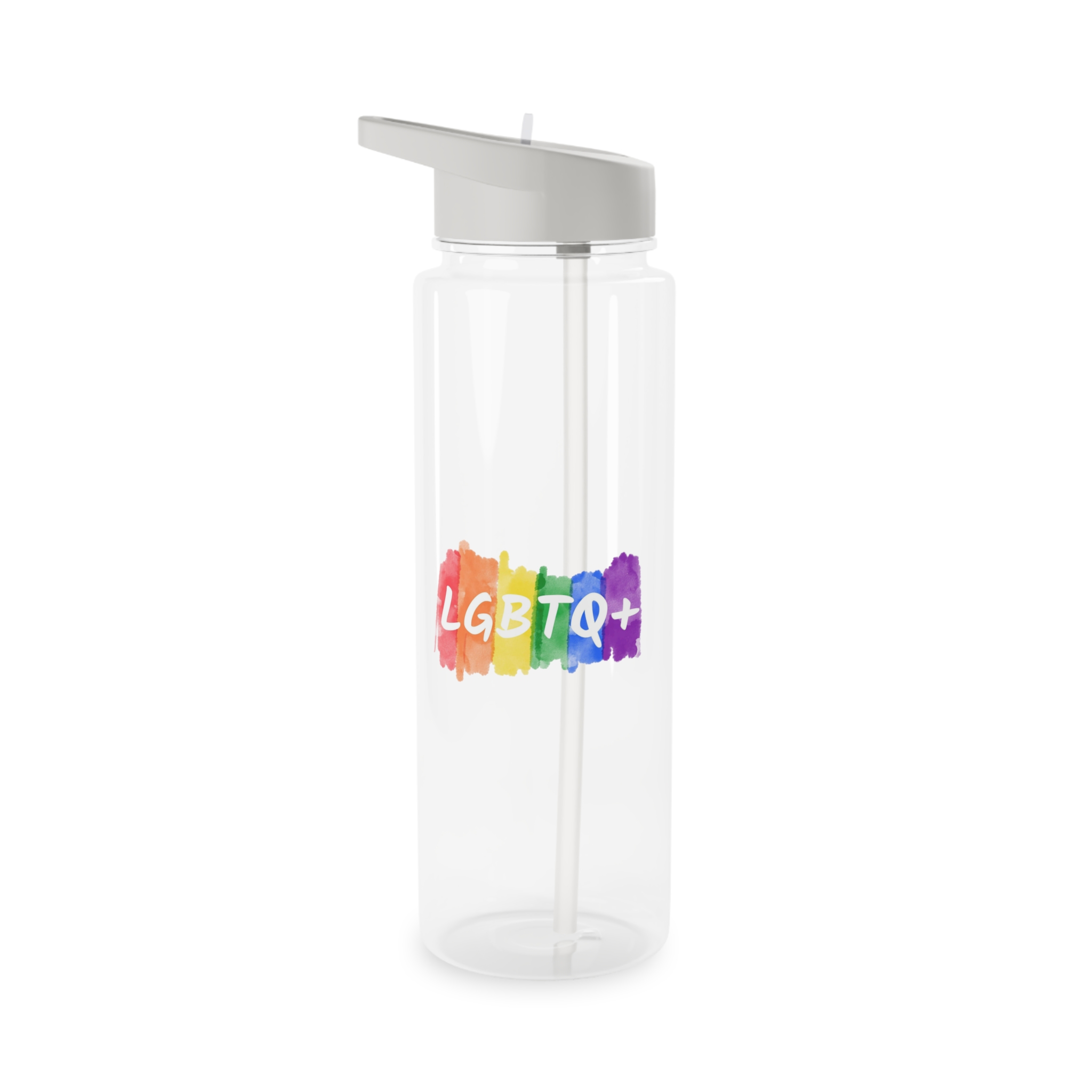 Lgbtq Logo Lettering Text Vector Rainbow Watercolor Paint Textured Colorful Stripes Tritan Water Bottle - Image 5