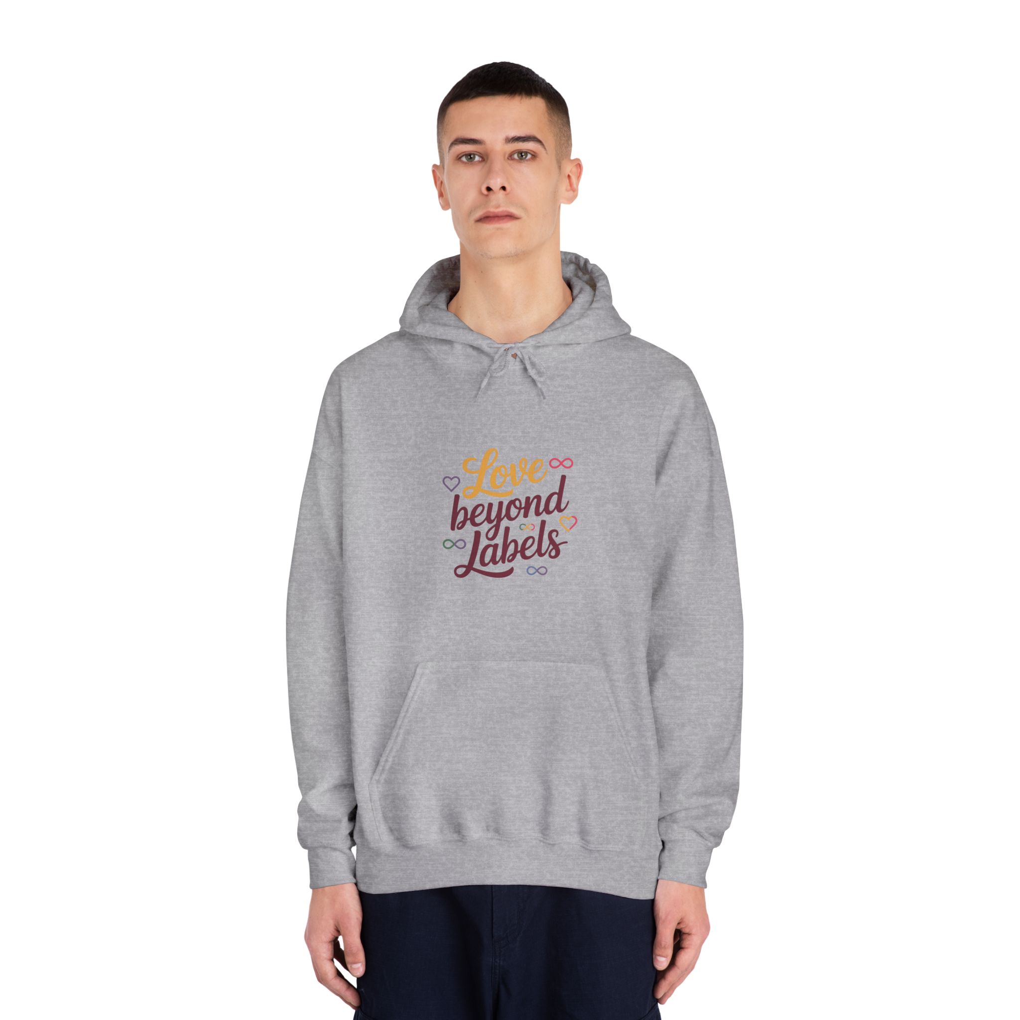 Love Beyond Labels T Shirt Design Isolated White Background Unisex Dryblend Hooded Sweatshirt - Image 15