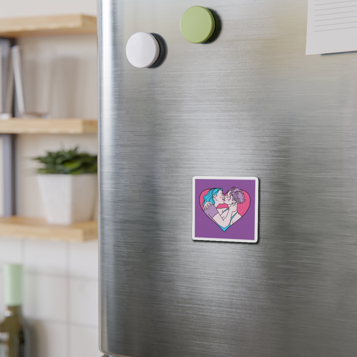 Hand Drawn Affectionate Lesbian Kiss Die Cut Magnets - Image 3