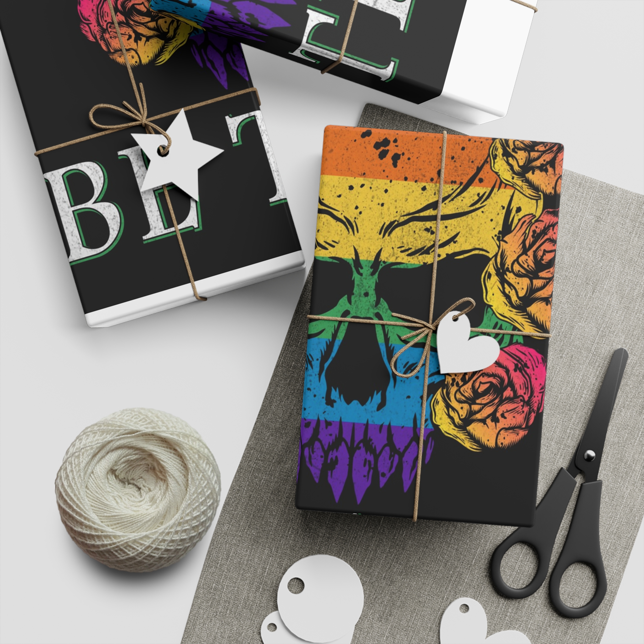 Skull Pride Rainbow Vintage Vector Premium T Shirt(1) Gift Wrapping Paper Sheets 1pc - Image 5