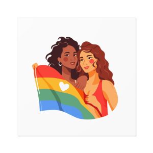 Portrait Lesbian Couple With Rainbow Flag Concept Lgbtq Laminate Stickers Square