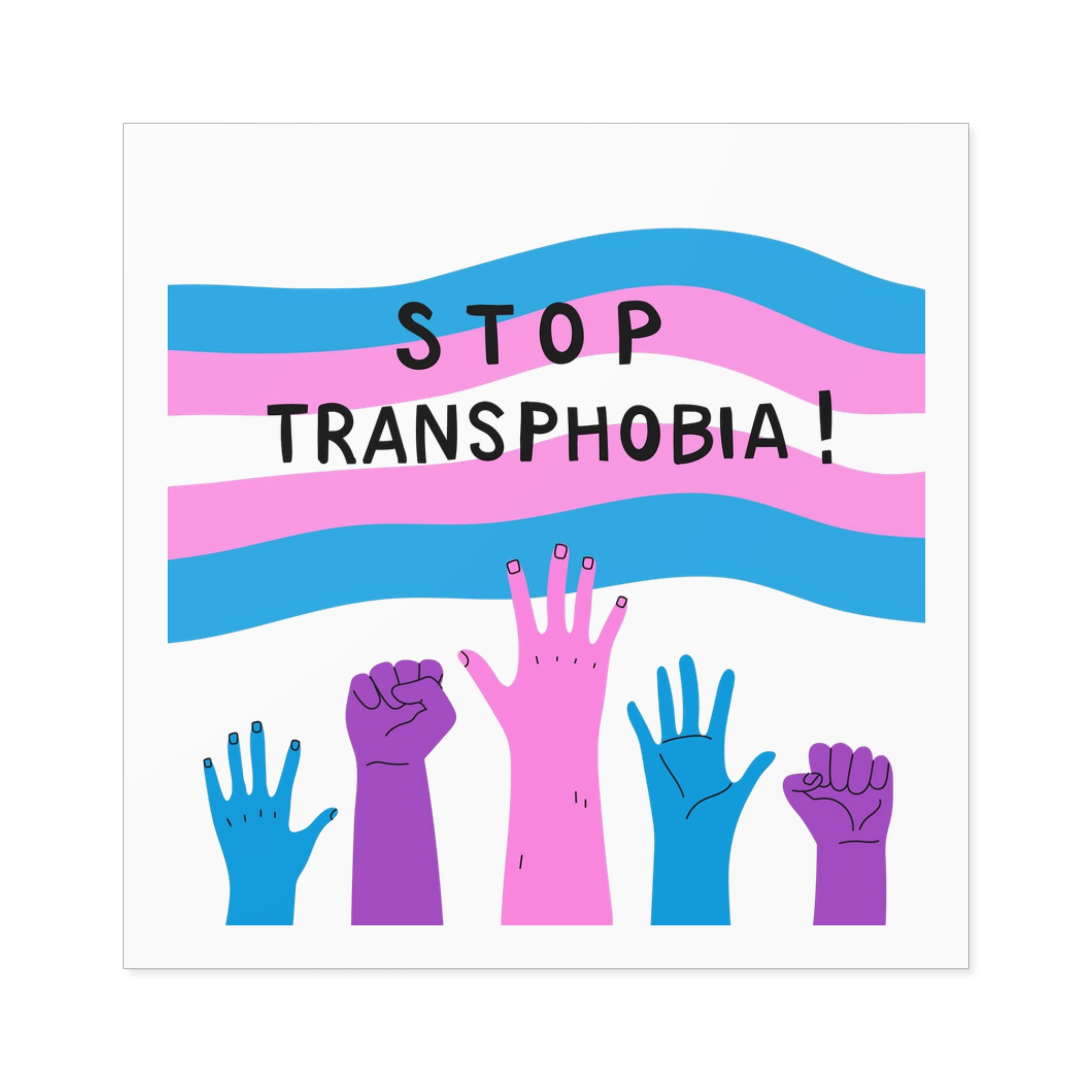 Hand Drawn Stop Transphobia Concept Illustration Laminate Stickers Square - Image 17