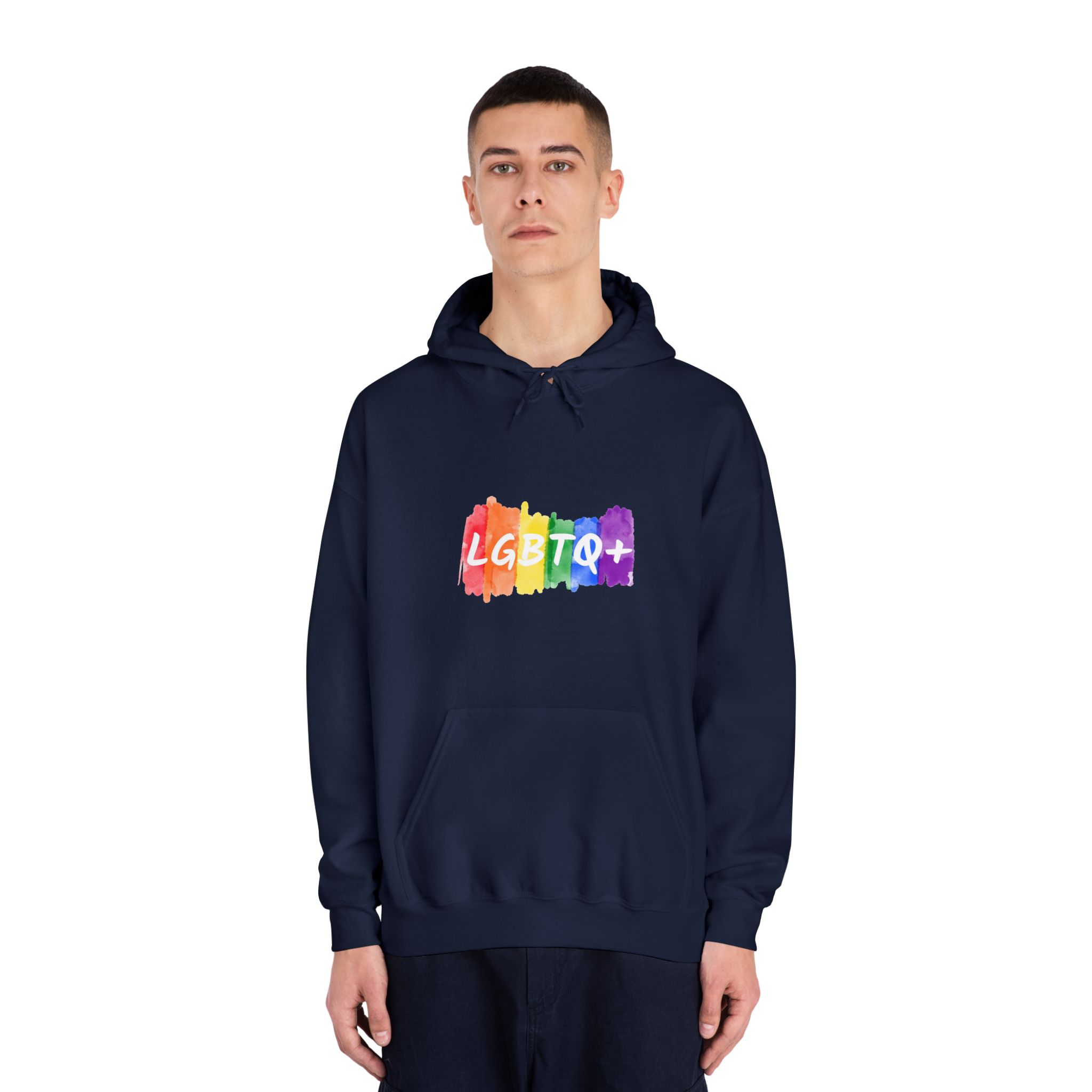 Lgbtq Logo Lettering Text Vector Rainbow Watercolor Paint Textured Colorful Stripes Unisex Dryblend Hooded Sweatshirt - Image 31