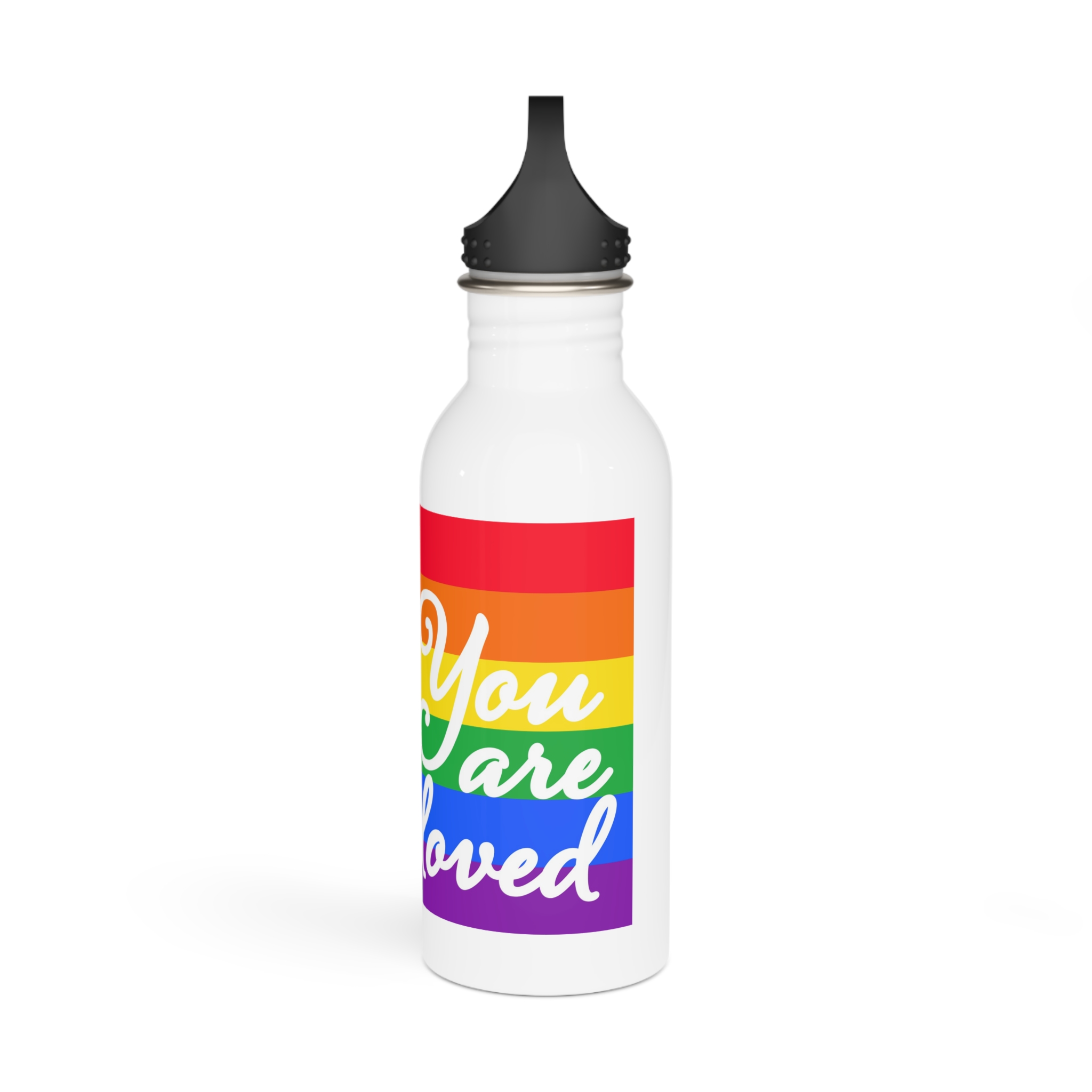 You Are Loved Words Lgbt Pride Flag Background Stainless Steel Water Bottle - Image 4