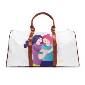 Colorful Portrait Two Best Friends Cute Homosexual Couple Hugging Women Hug Each Other Waterproof Travel Bag