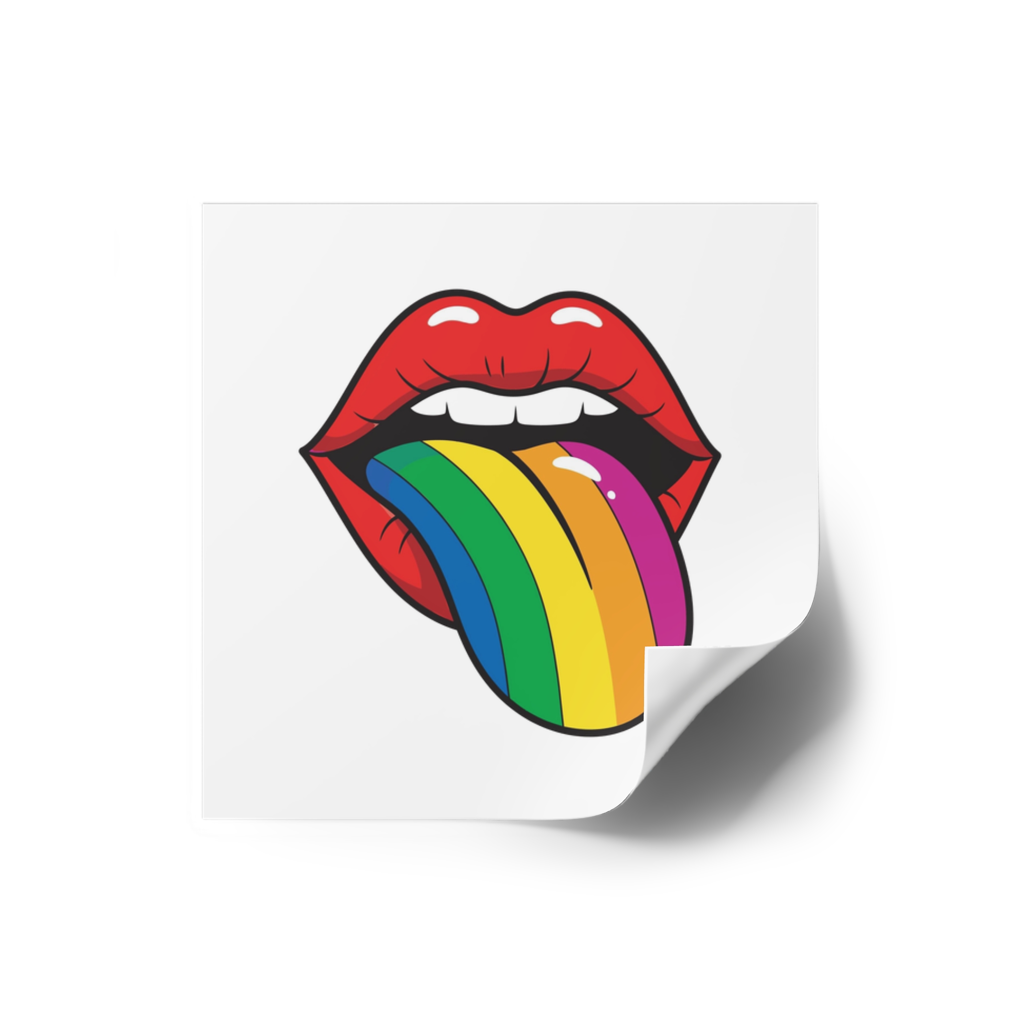 Pop Art Illustration Open Red Lips With Long Colorful Rainbow Tongue Sticking Out Now Laminate Stickers Square - Image 66