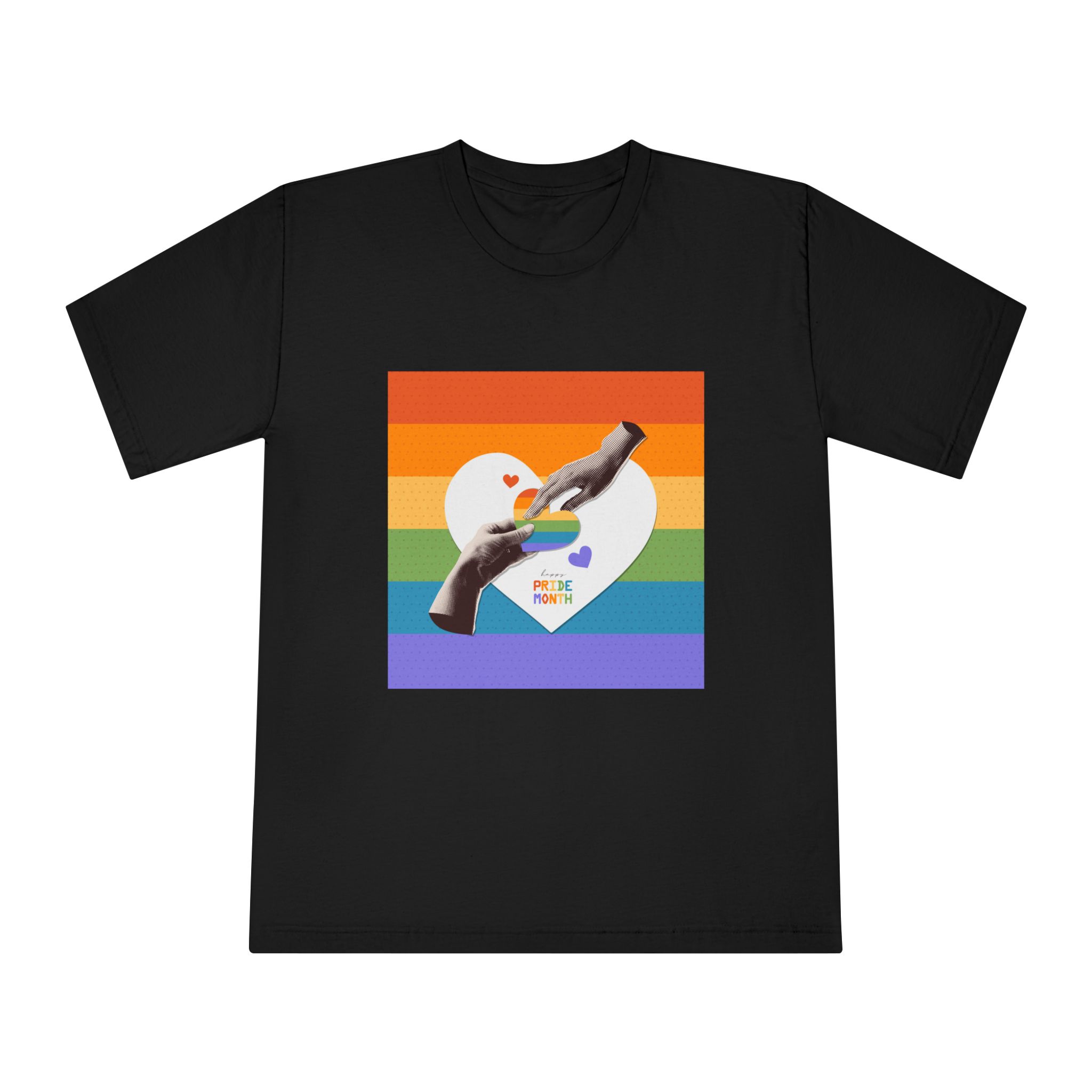 Retro Nostalgic Banner Pride Month Halftone Hands Holding Striped Heart Vintage Collage With - Unisex Classic Crewneck T Shirt - Image 5