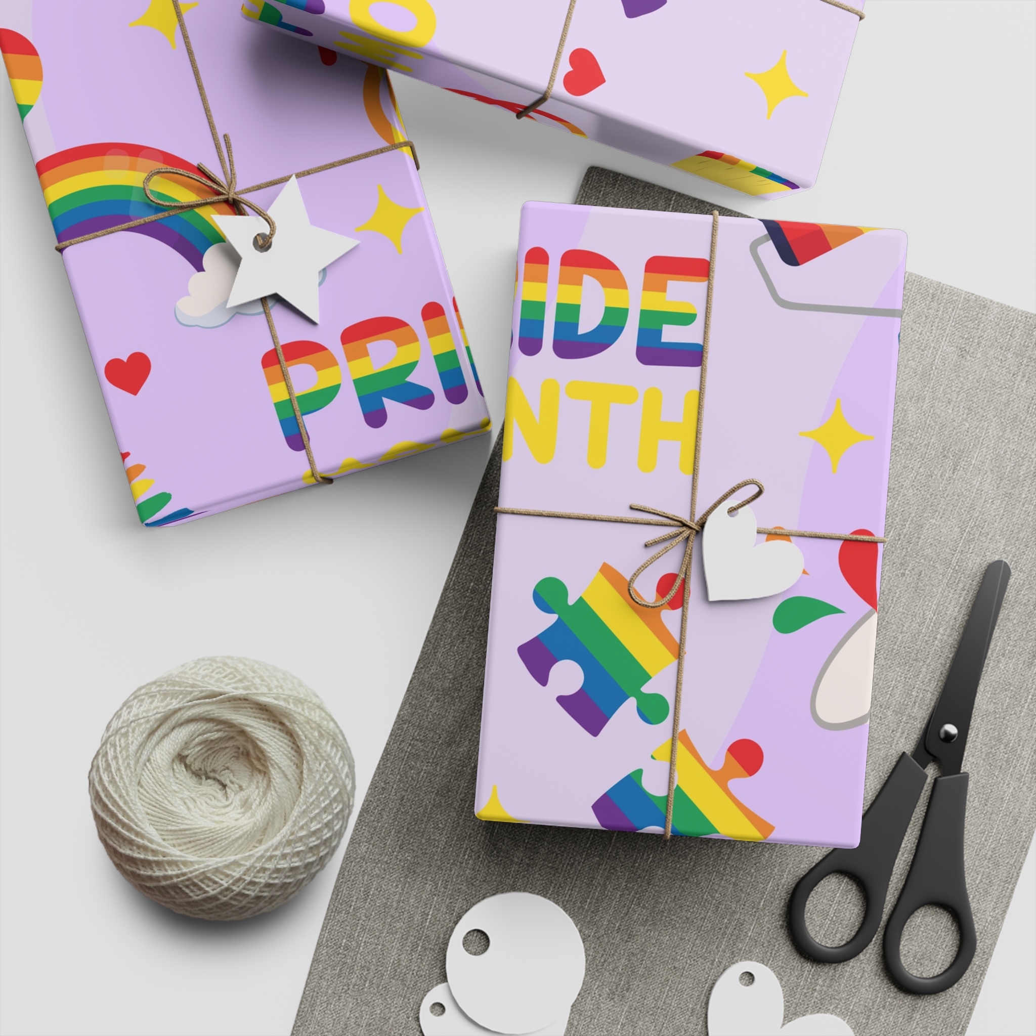 Pride Month Lgbtq Symbol Rainbow Colors Cute Elements Set Gift Wrapping Paper Sheets 1pc - Image 2
