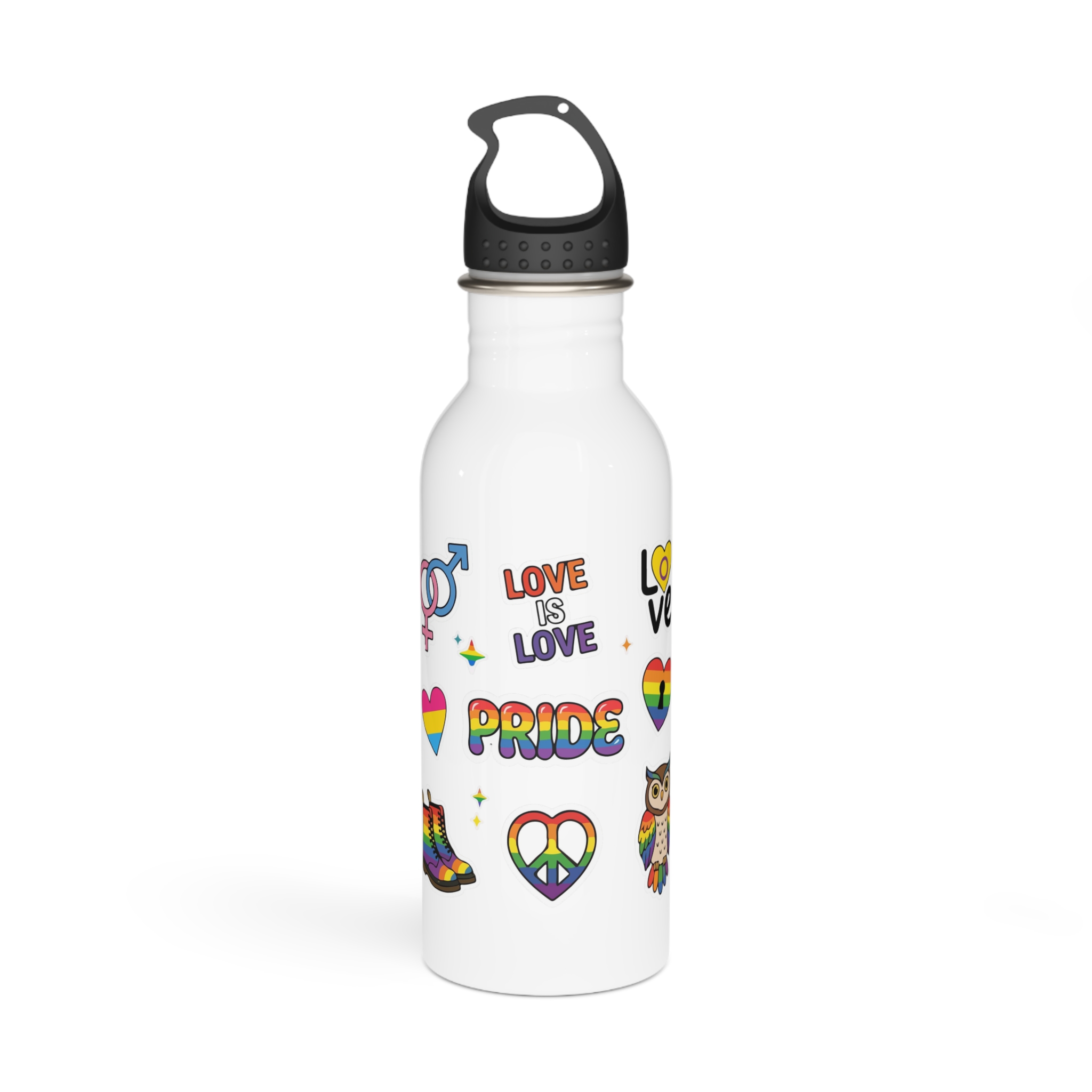 Pride Stickers Doodle Set Colorful Lgbtq Hand Drawn Icons Pack Stainless Steel Water Bottle
