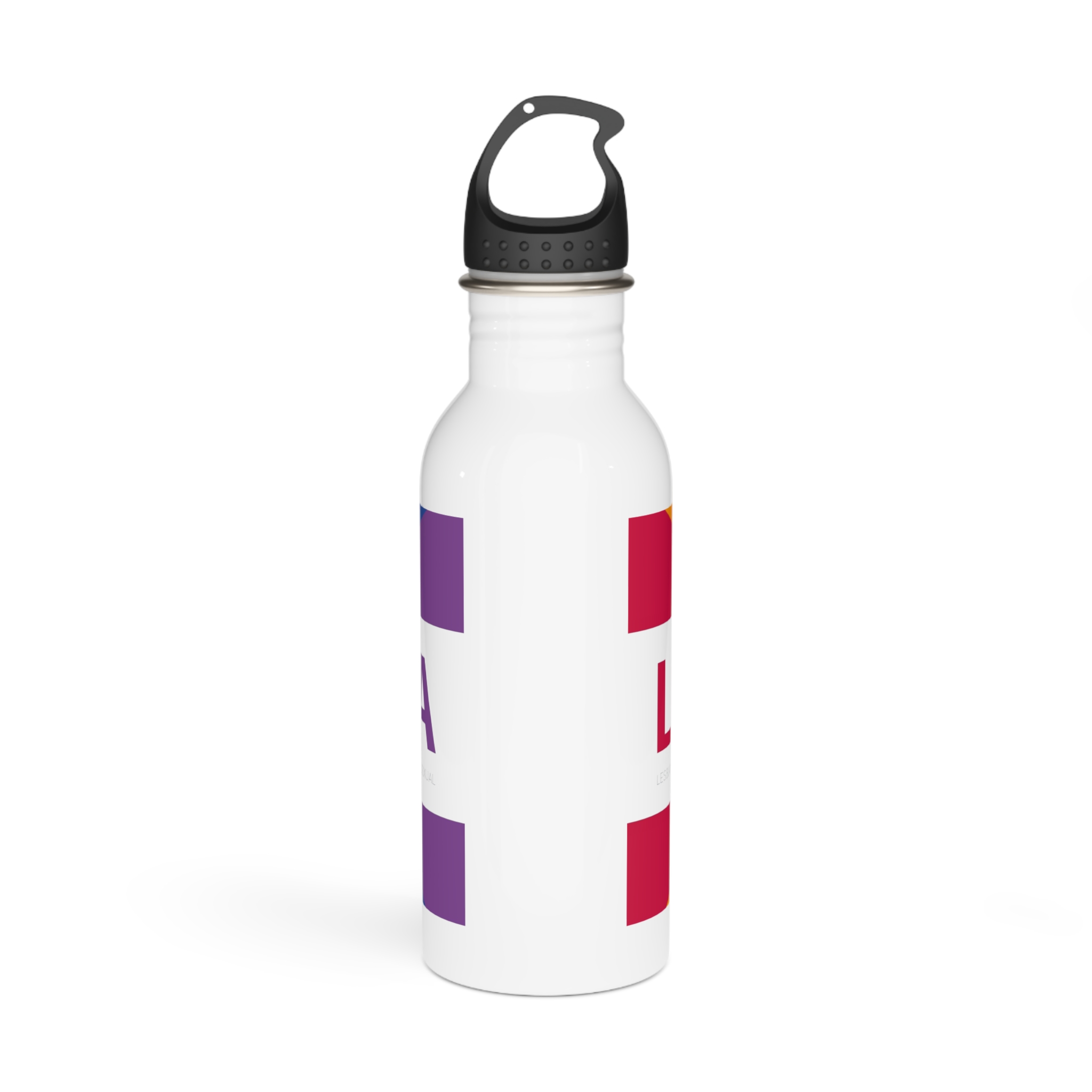 Lgbtqia Text Banner With Rainbow Background Lgbtqia Typography With Lgbt Gay Pride Flag Colours Stainless Steel Water Bottle - Image 3