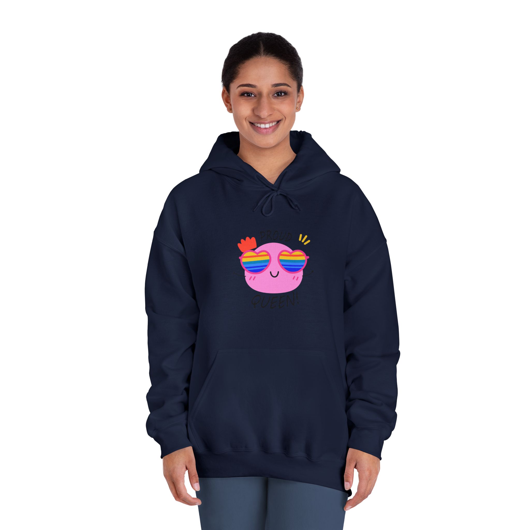 Pink Blob With Rainbow Heart Sunglasses Saying Proud Queen Flat Sticker Unisex Dryblend Hooded Sweatshirt - Image 32