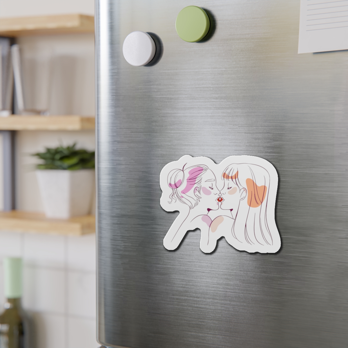 Hand Drawn Affectionate Lesbian Kiss (2) Die Cut Magnets - Image 12