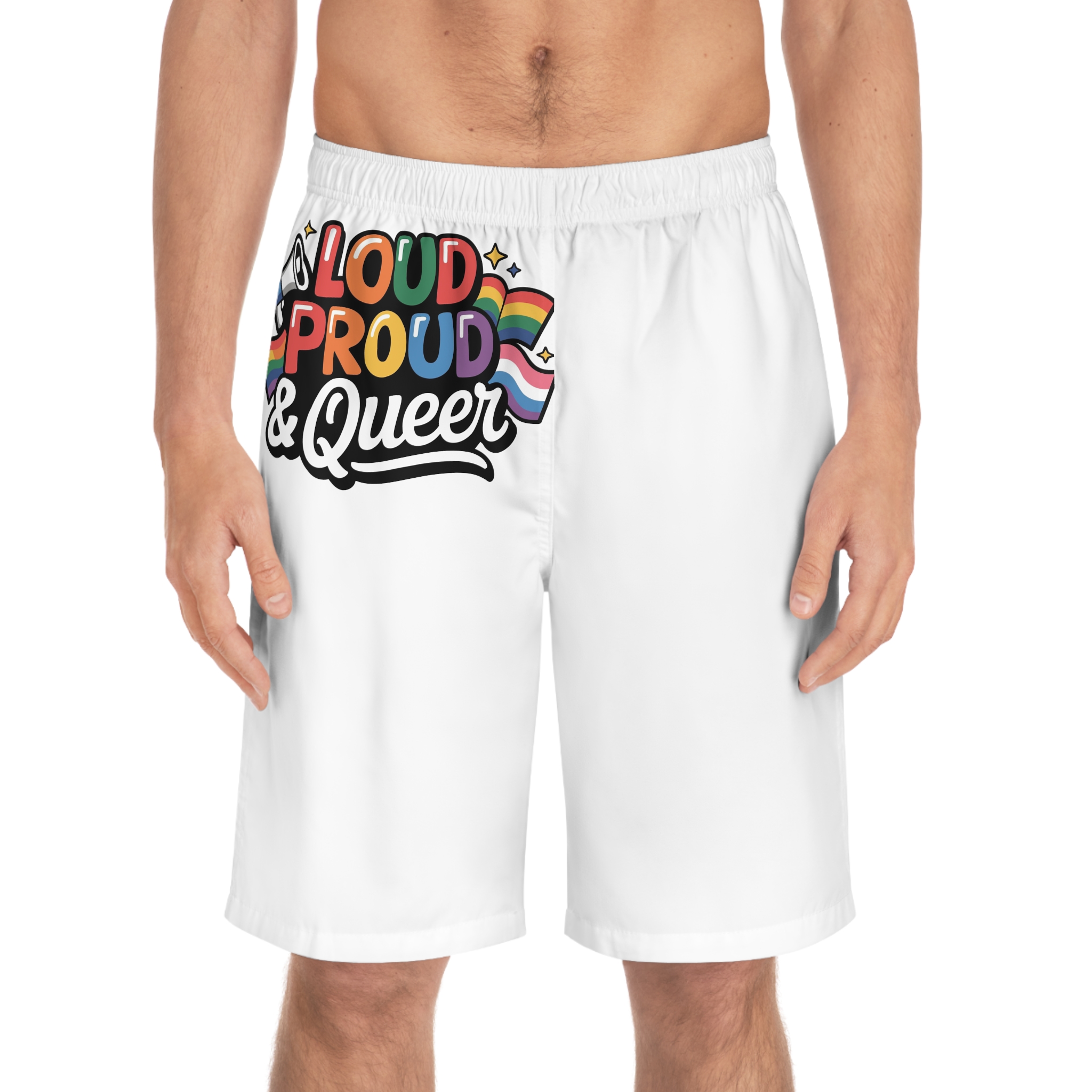 Loud Proud Queer T Shirt Design Isolated White Background 3 Mens Board Shorts Aop - Image 3