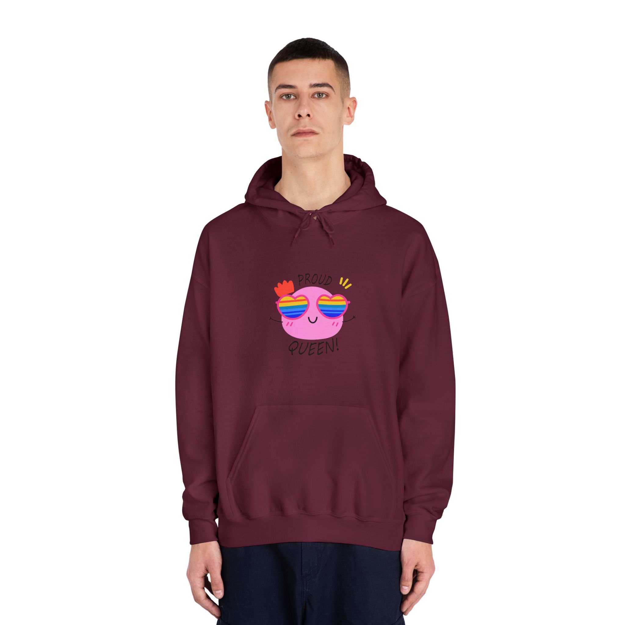 Pink Blob With Rainbow Heart Sunglasses Saying Proud Queen Flat Sticker Unisex Dryblend Hooded Sweatshirt - Image 19