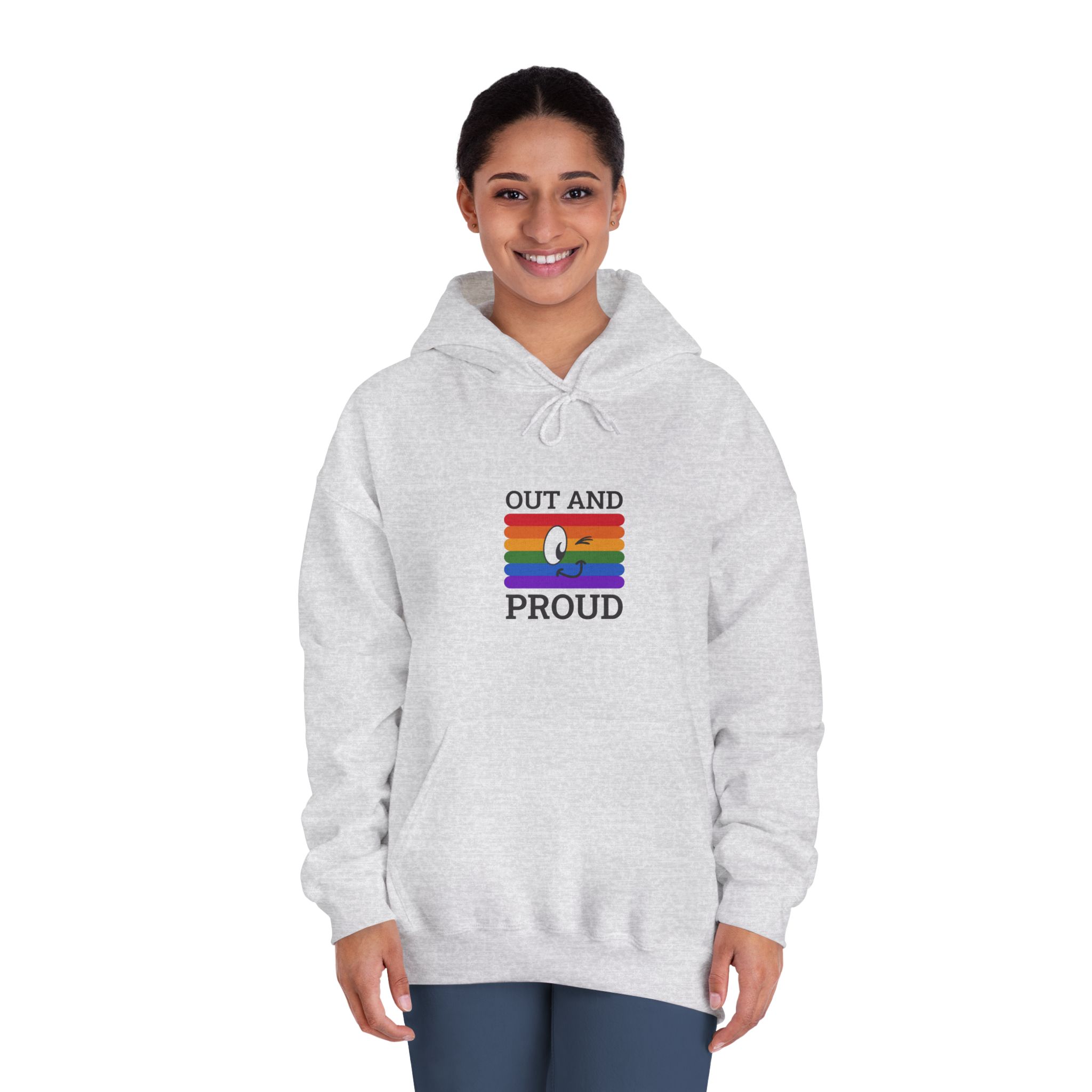 Out Proud Lgbtq Pride Month Quote Book Lover Rainbow Flag Hand Drawn Art White Background Unisex Dryblend Hooded Sweatshirt - Image 8