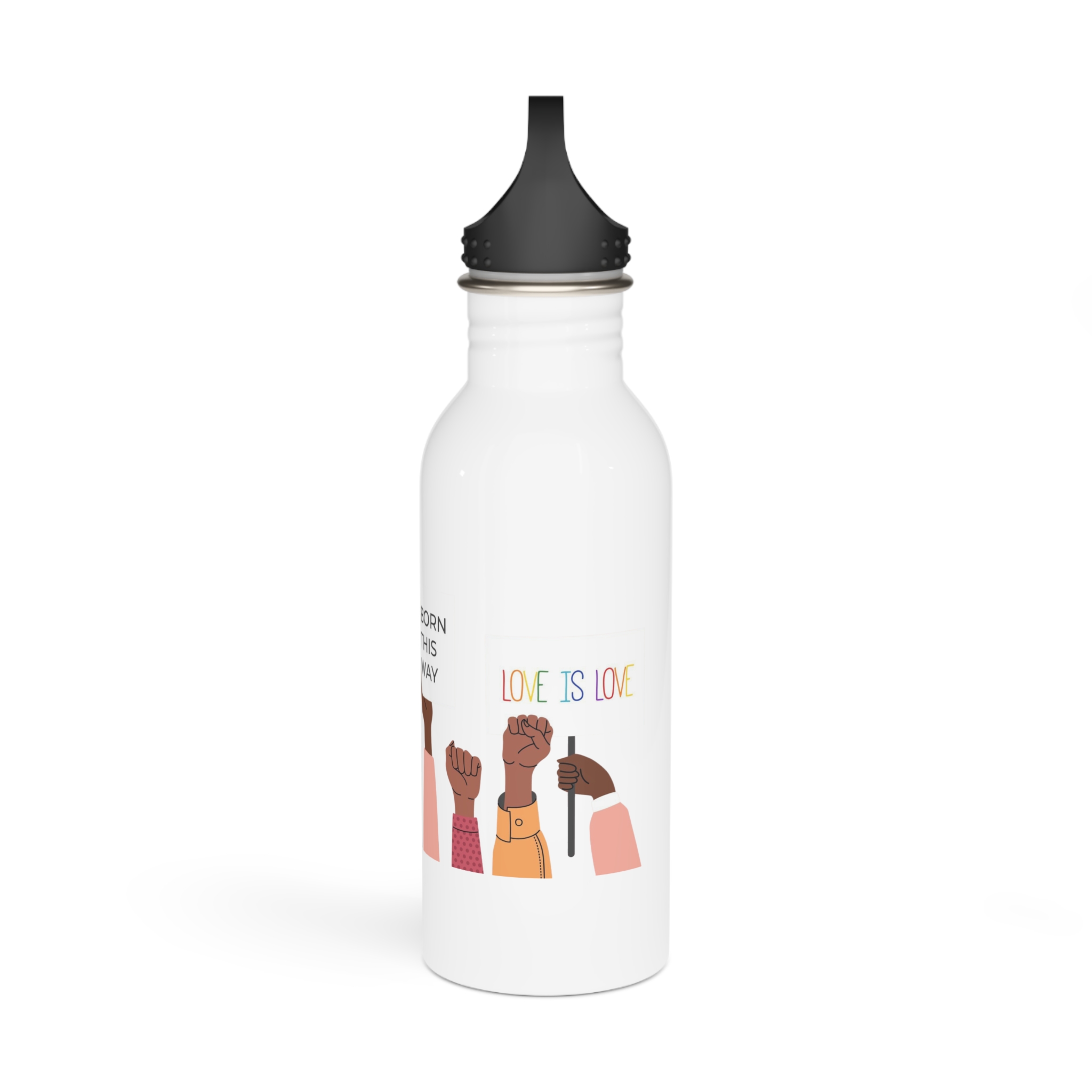 People Holding Lgbt Posters Symbols Signs Flags With Rainbows Pride Month Human Rights Love Is Love Stainless Steel Water Bottle - Image 4