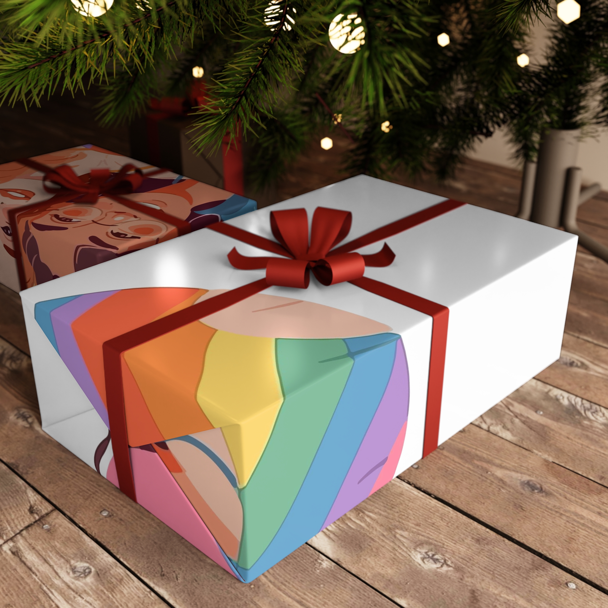 Portrait Lesbian Couple With Rainbow Flag Concept Lgbtq Illustration Couple Gift Wrapping Paper Sheets 1pc - Image 3