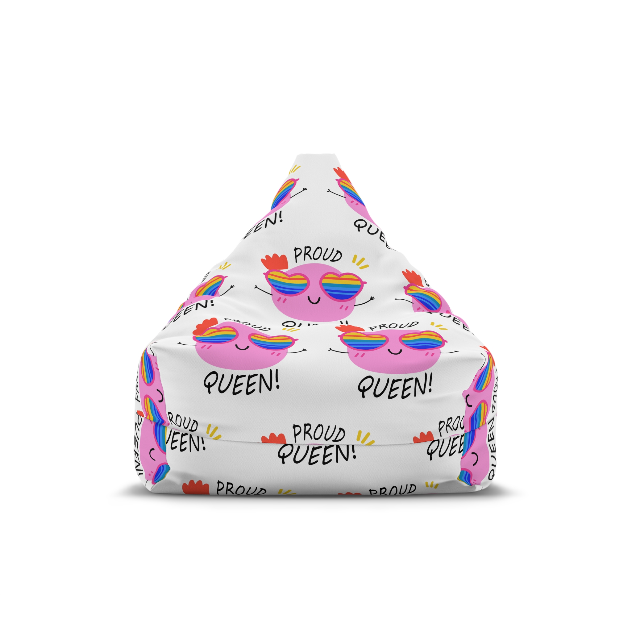 Pink Blob With Rainbow Heart Sunglasses Saying Proud Queen Flat Sticker Bean Bag Chair Cover