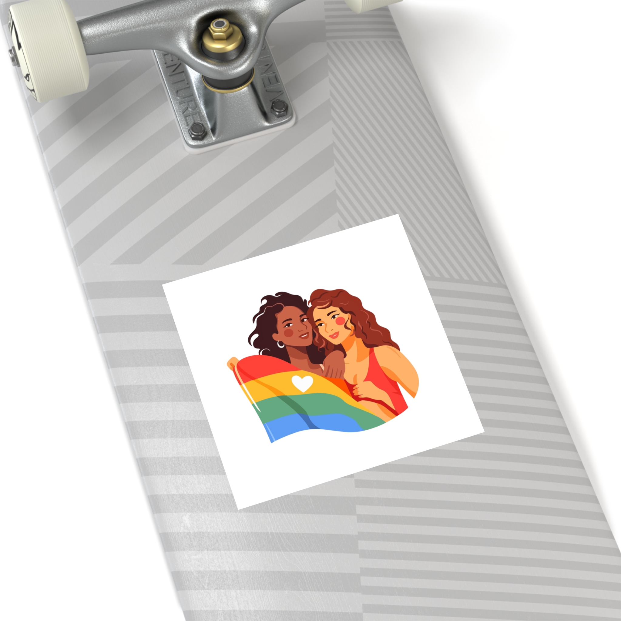 Portrait Lesbian Couple With Rainbow Flag Concept Lgbtq Laminate Stickers Square - Image 76