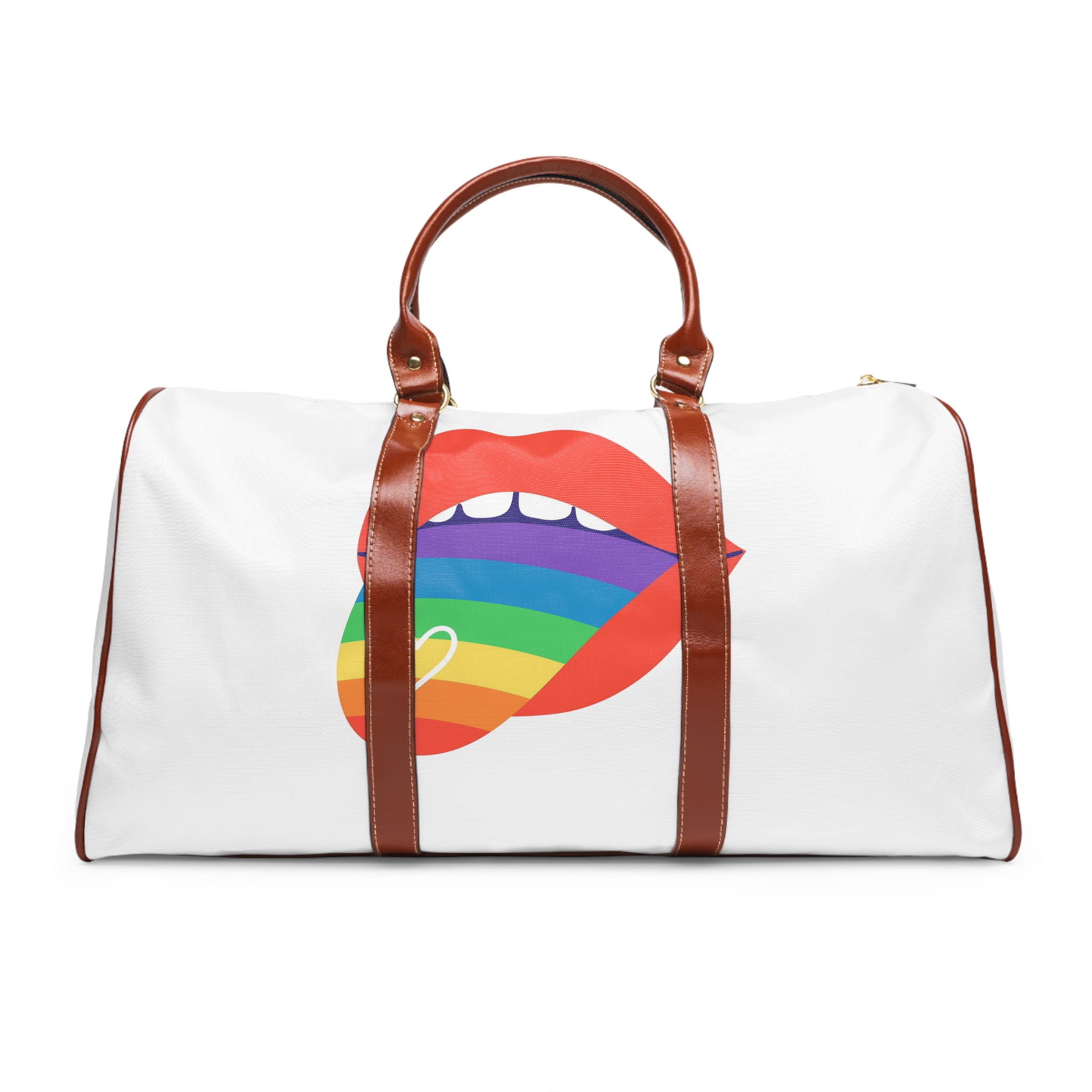 Open Red Lips With Rainbow Tongue Hand Drawn Vector Illustration Waterproof Travel Bag