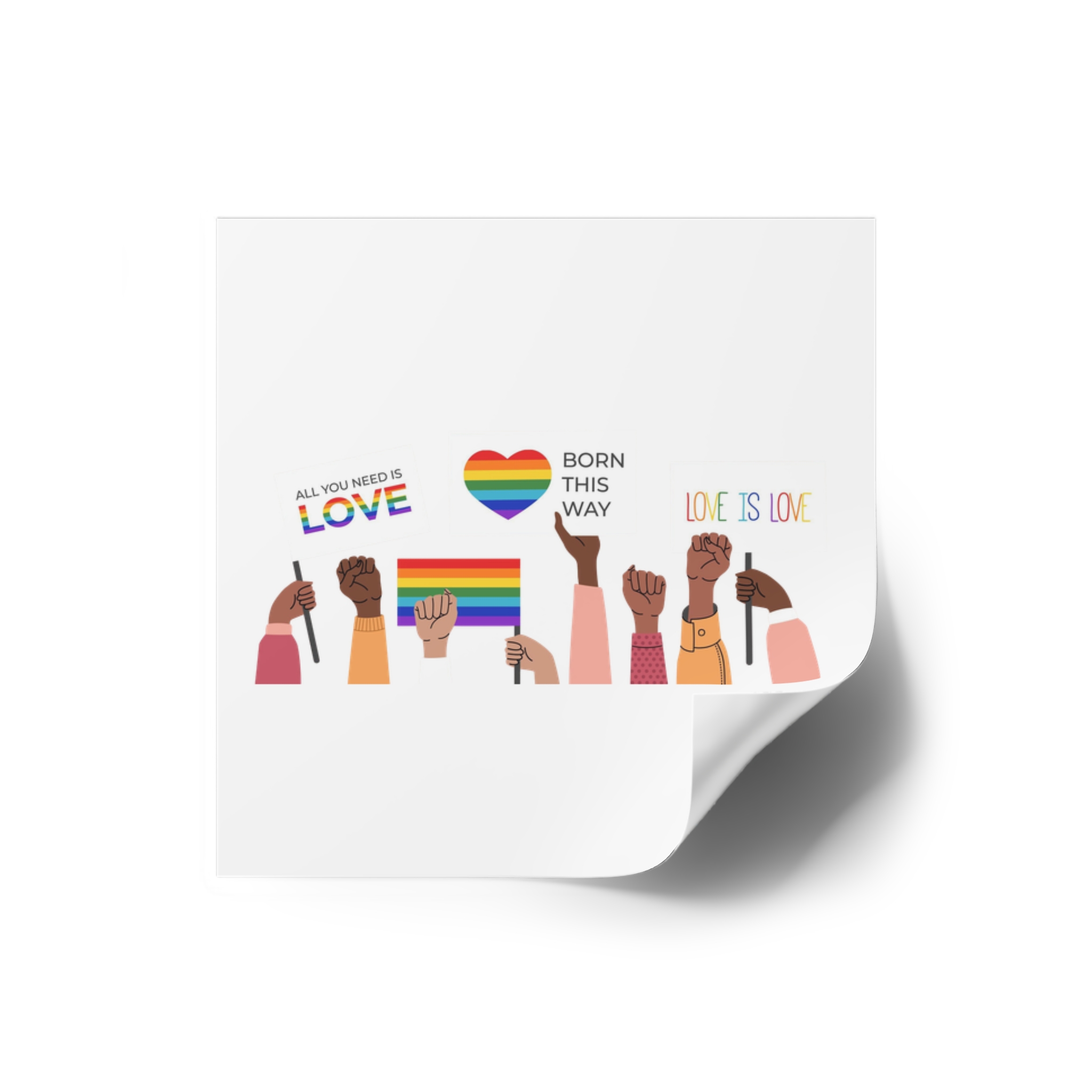 People Holding Lgbt Posters Symbols Signs Flags With Rainbows Pride Month Human Rights Love Is Love Laminate Stickers Square - Image 2