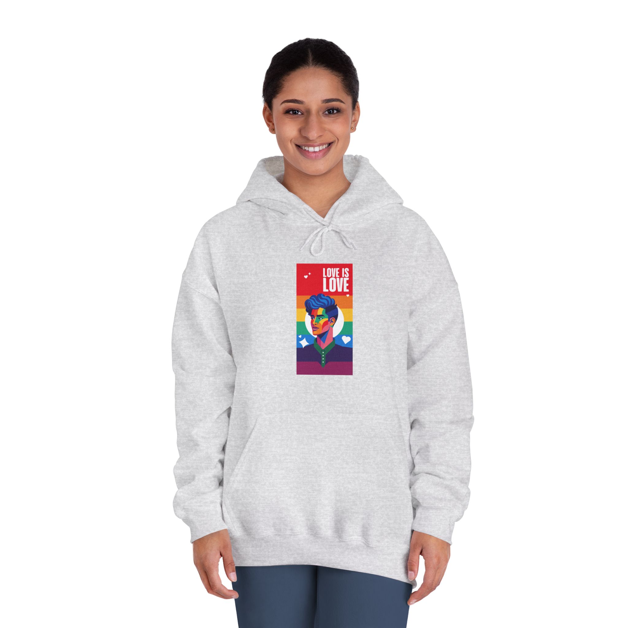 Poster Man With Rainbow Colored Face Rainbow Colored Background Unisex Dryblend Hooded Sweatshirt - Image 8