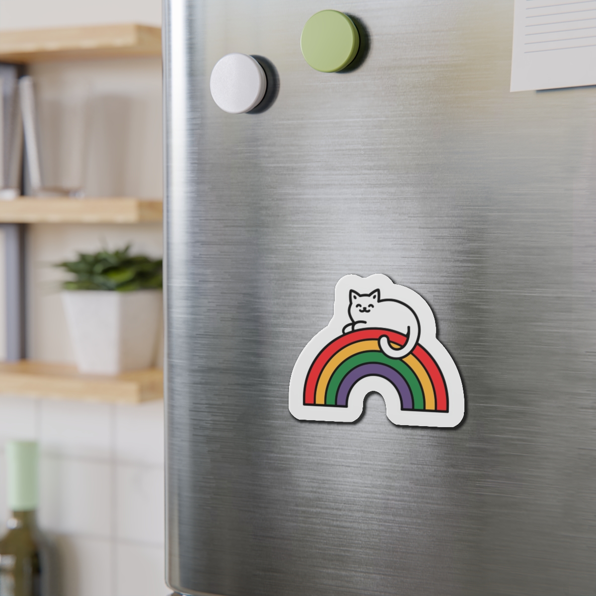 Cartoon Cat Lying Rainbow Illustration With Cheerful Expression Die Cut Magnets - Image 9