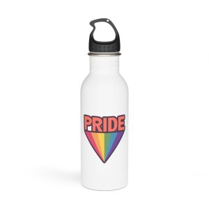 Pride Text With Rainbow Flag Badge Lgbt Symbol Gay Lesbian Bisexual Trans Queer Love Symbol Stainless Steel Water Bottle
