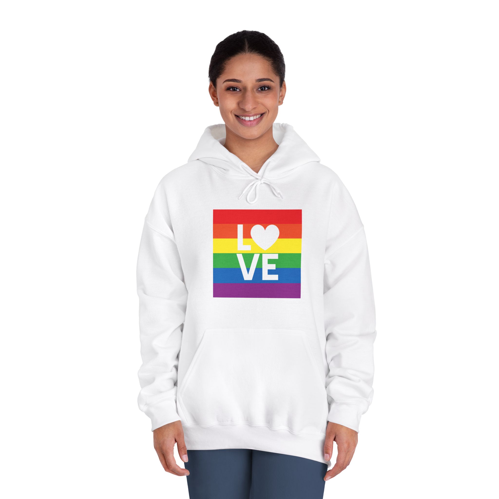 Love Lgbt Heart Squere White Unisex Dryblend Hooded Sweatshirt - Image 4