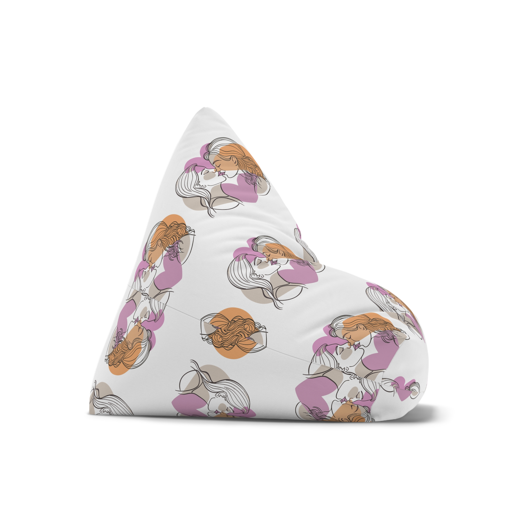 Two Women Are Kissing Front Heart With Pink Background Bean Bag Chair Cover - Image 7