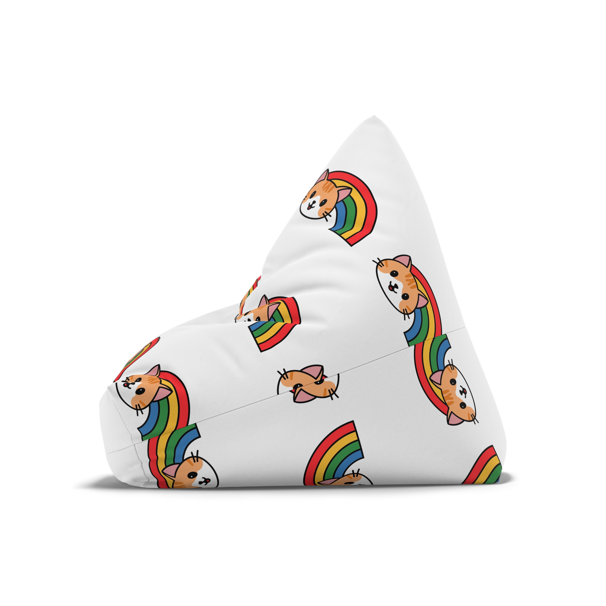 Cartoon Cat Head Illustration With Rainbow Happy Expression Bean Bag Chair Cover - Image 8