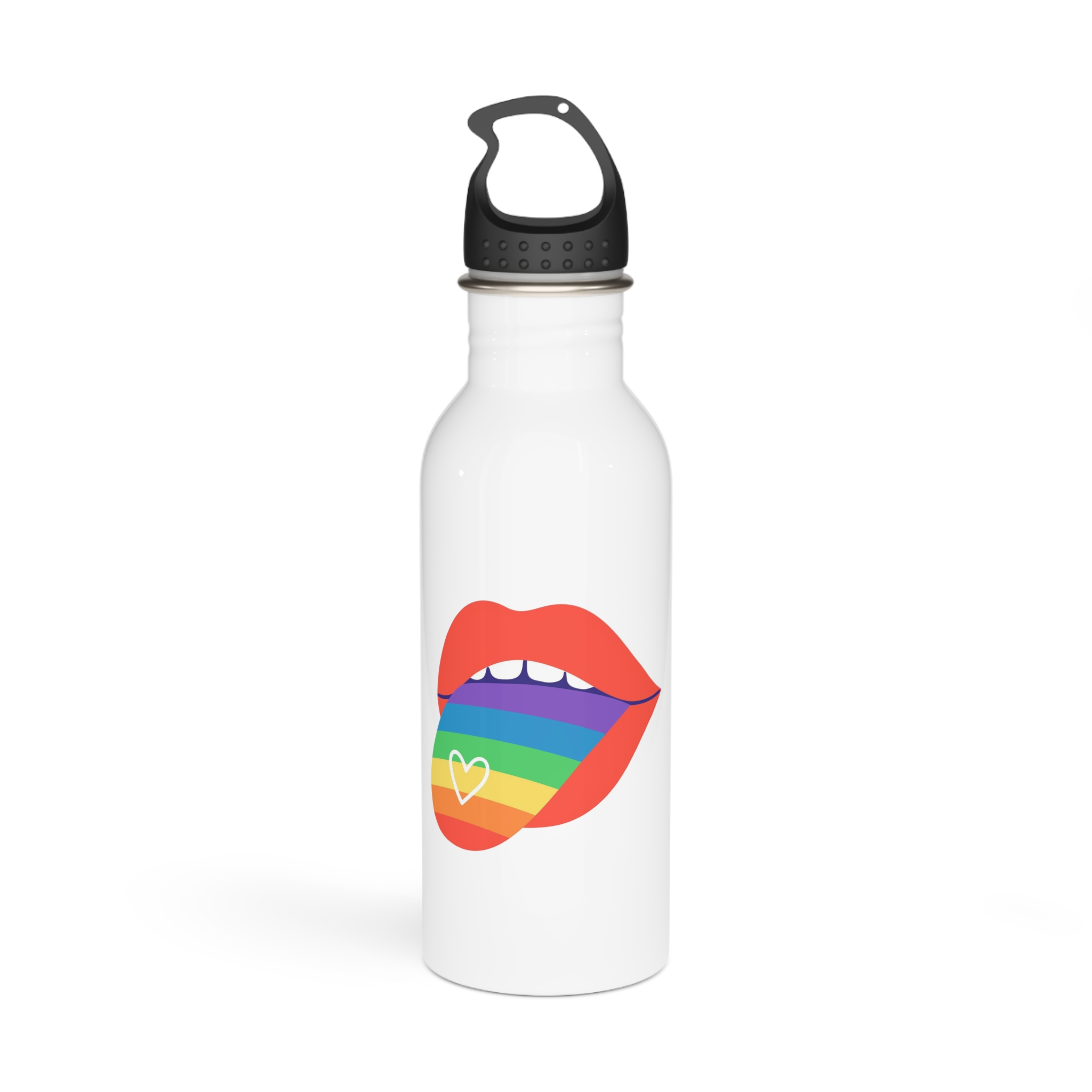 Open Red Lips With Rainbow Tongue Hand Drawn Vector Illustration Stainless Steel Water Bottle