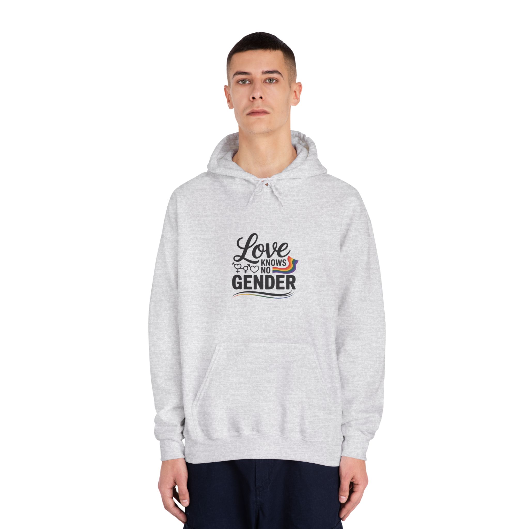 Love Knows No Gender T Shirt Design Isolated White Background Unisex Dryblend Hooded Sweatshirt - Image 7